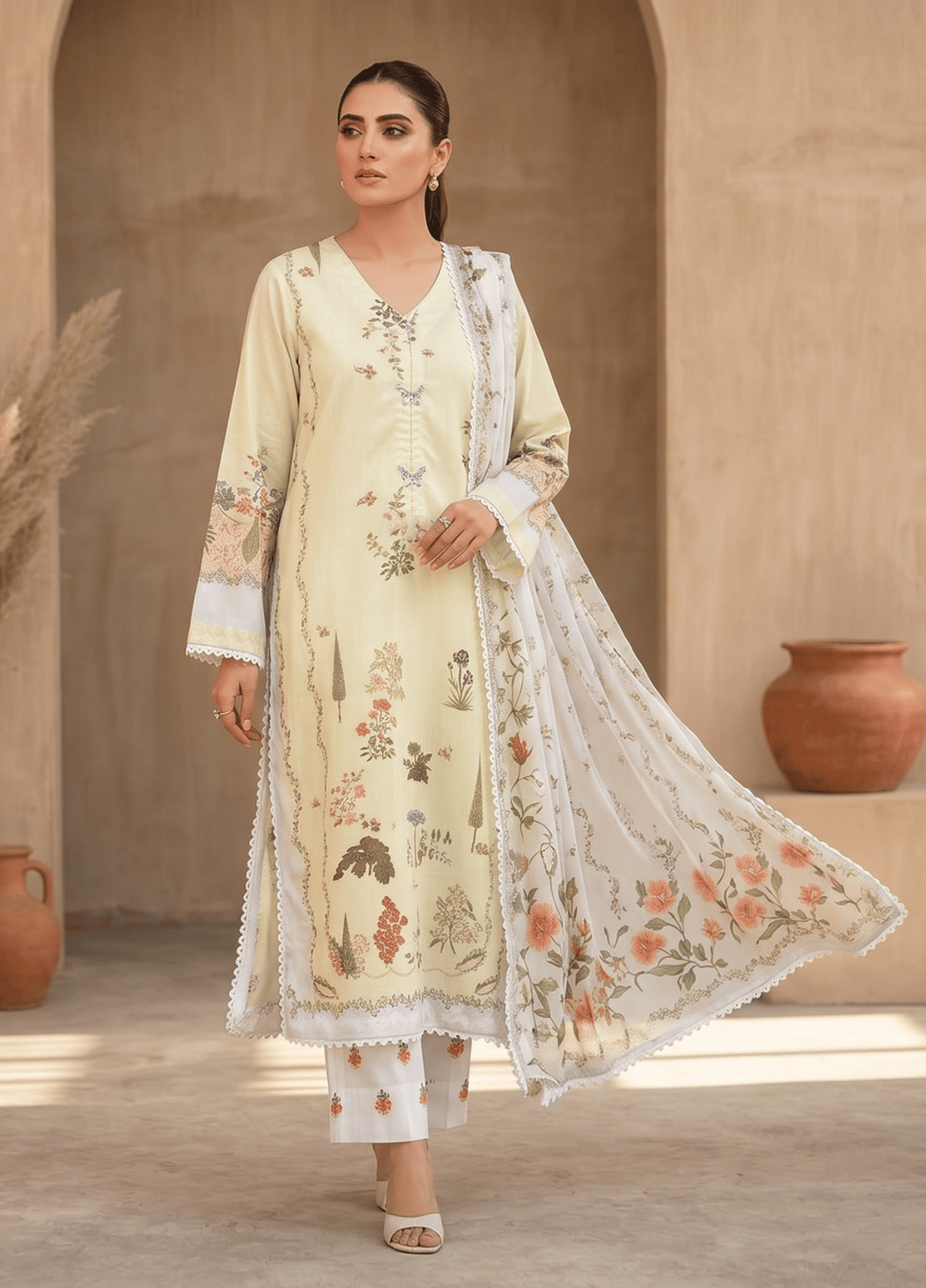 Syra's Atelier Women RTW Printed Chiffon 3 Piece Suit Gulbahar Kaftan Summer Collection