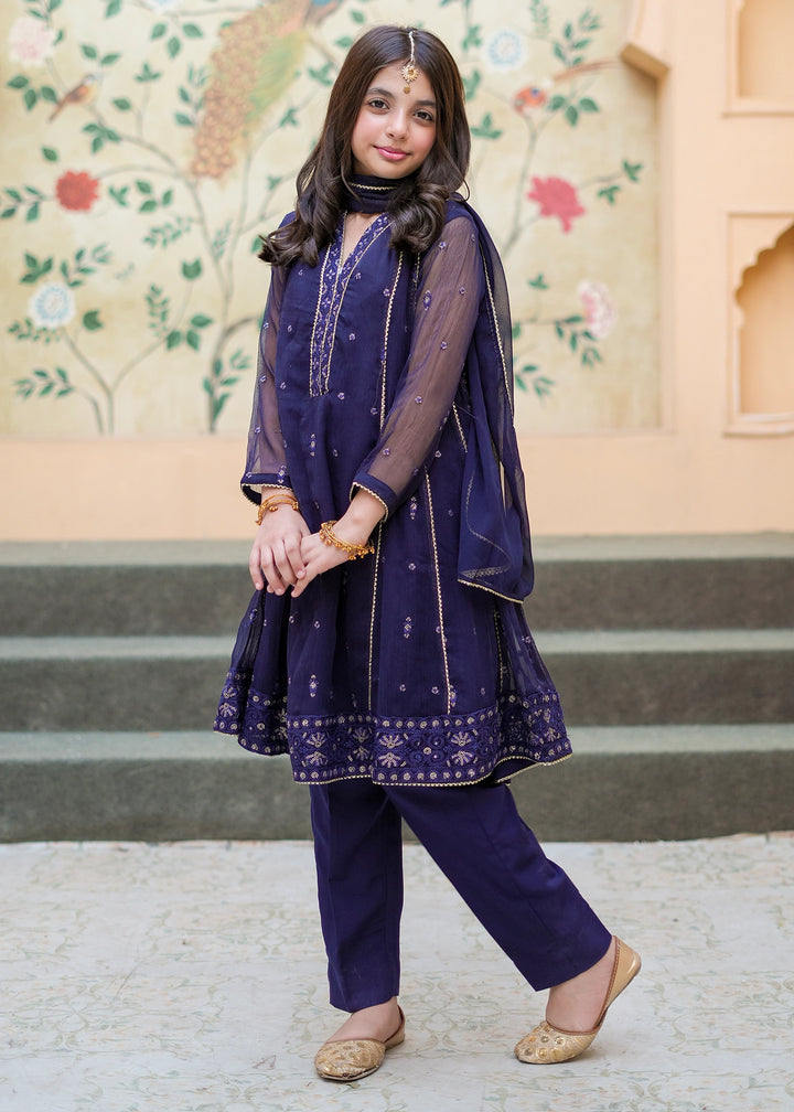 Modest Girls RTW Embroidered Crinkle 3 Piece Suit Blue 11115-BLU Festive Collection