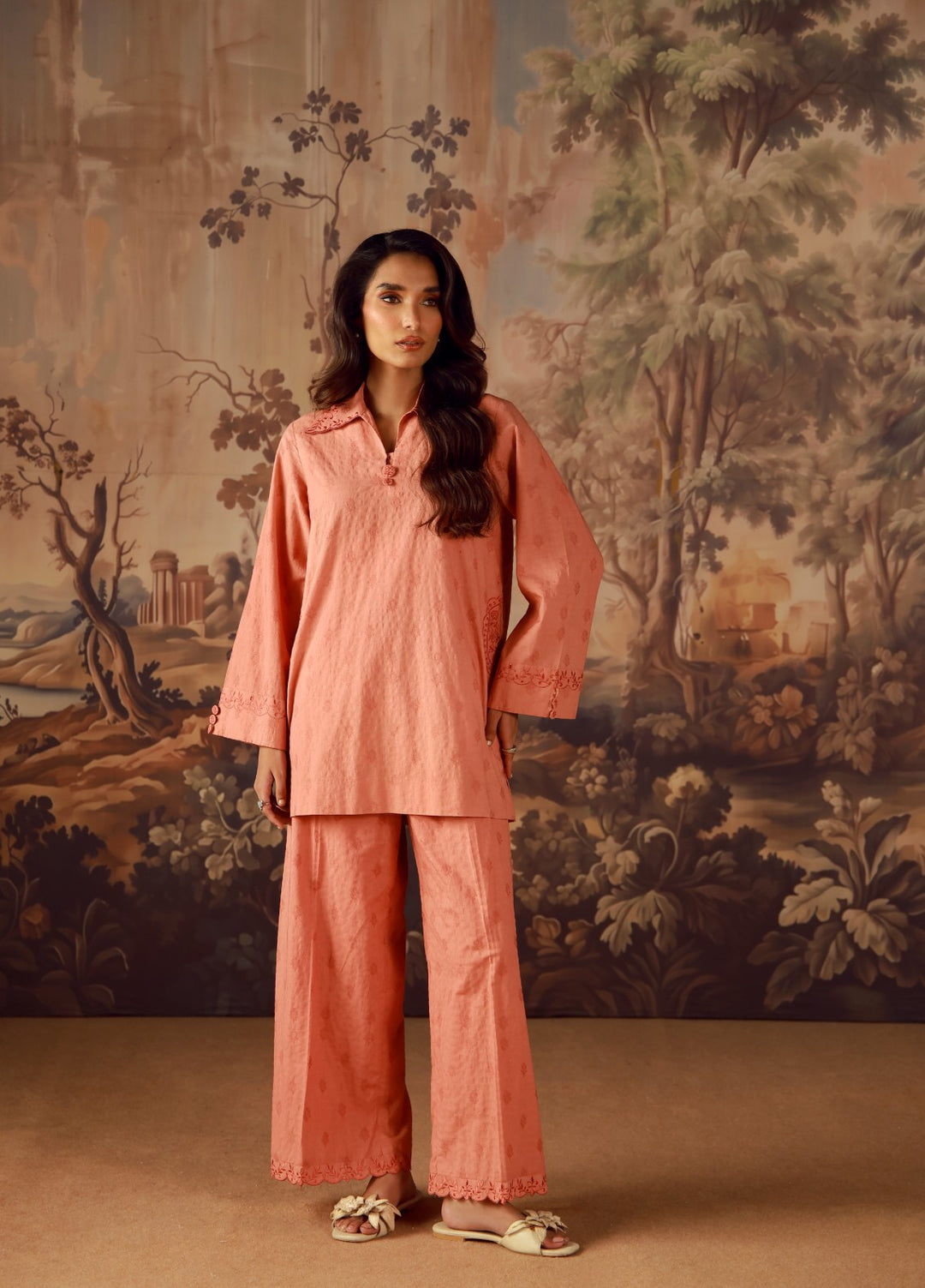 Sahar Women RTW Embroidered Jacquard 2 Piece Suit Sunstone Casual Collection