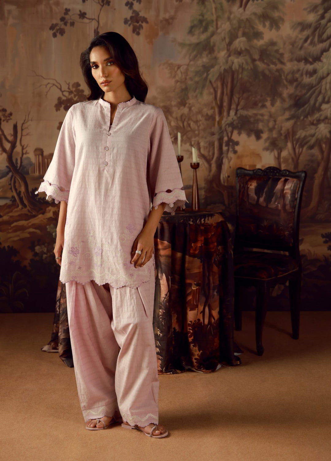 Sahar Women RTW Embroidered Jacquard 2 Piece Suit Amethyst Casual Collection
