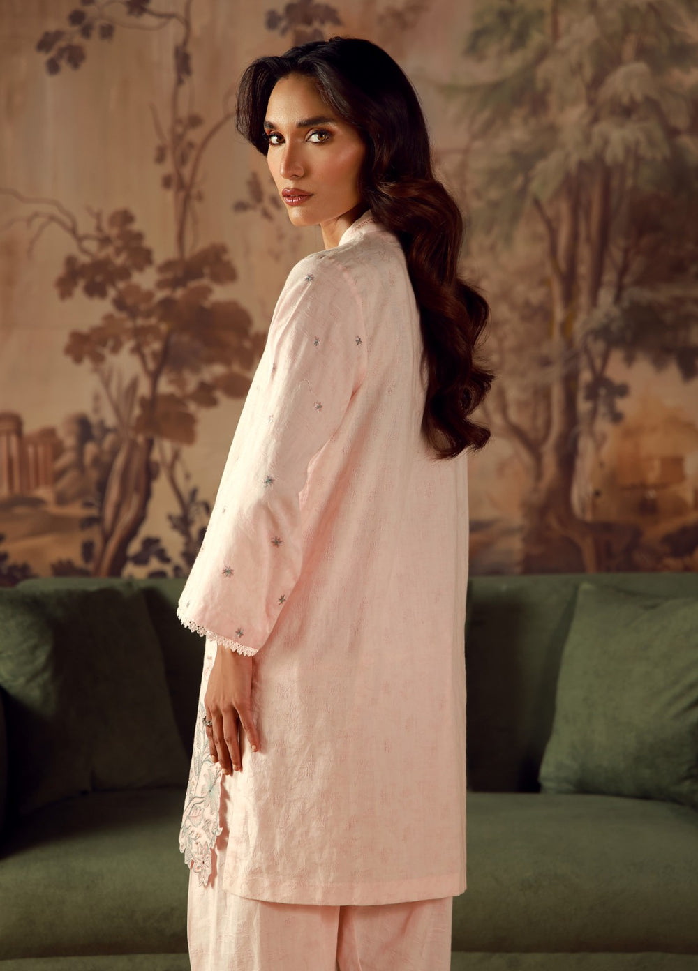 Sahar Women RTW Embroidered Jacquard 2 Piece Suit Rose Quartz Casual Collection