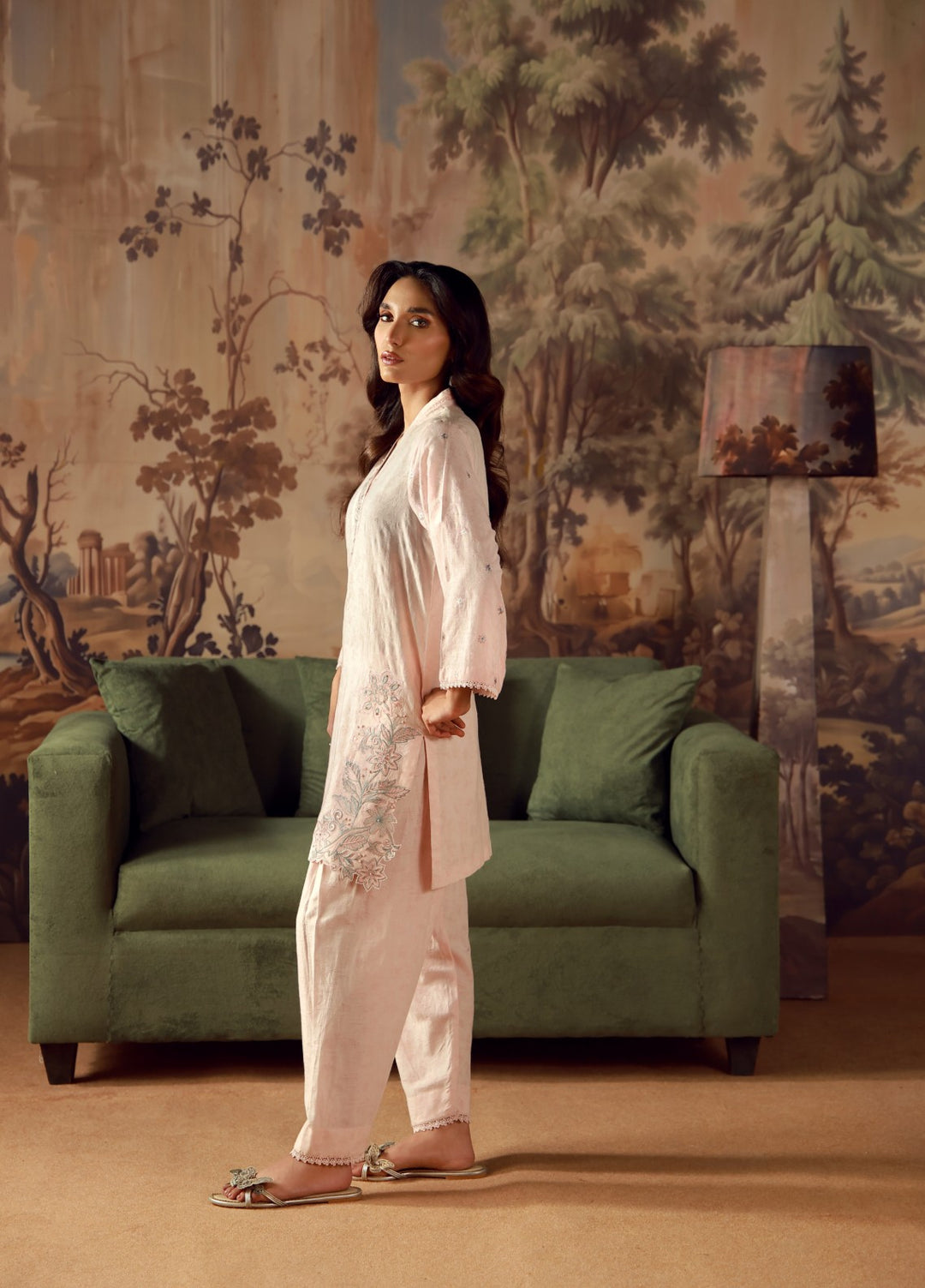 Sahar Women RTW Embroidered Jacquard 2 Piece Suit Rose Quartz Casual Collection