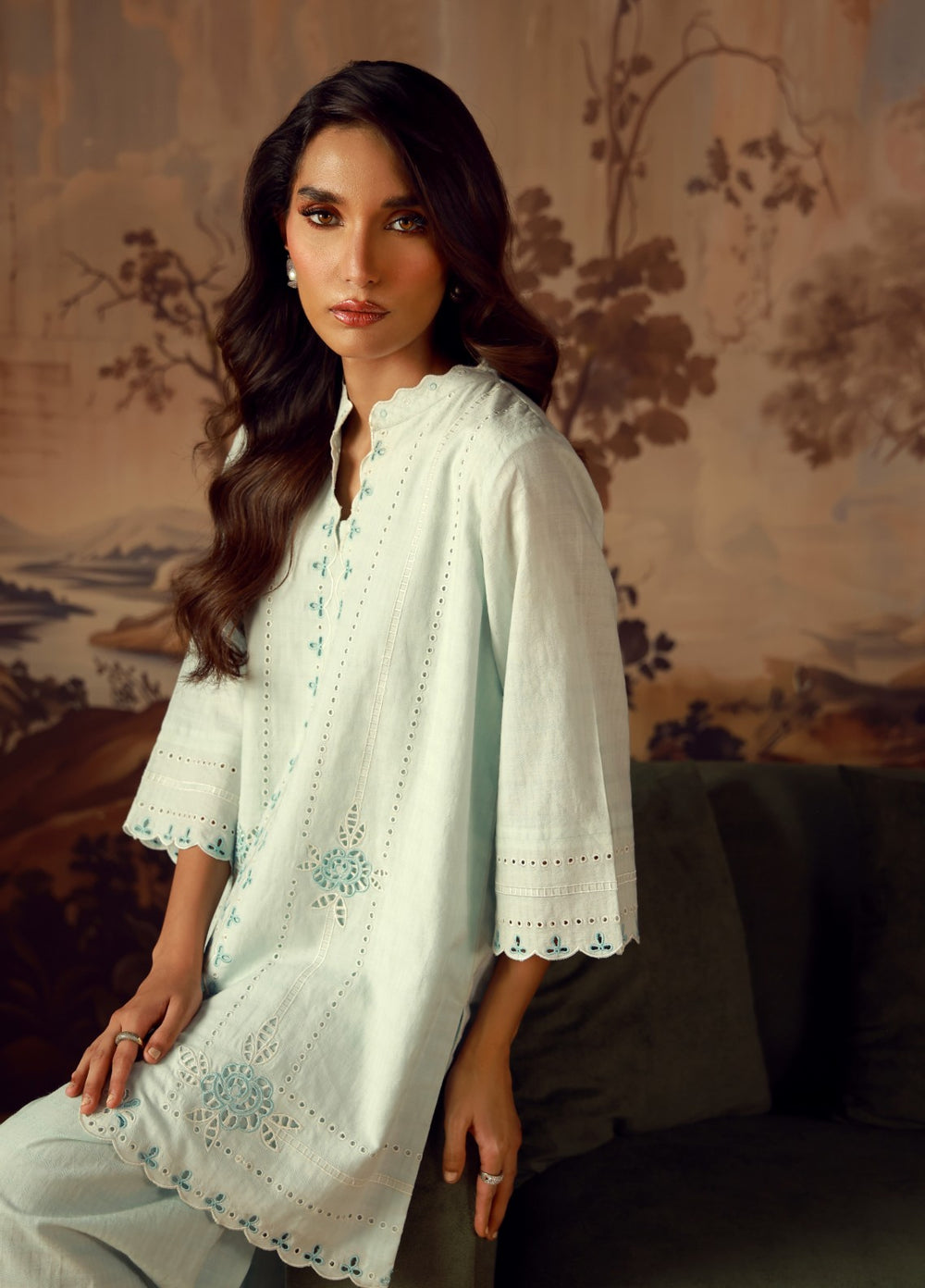 Sahar Women RTW Embroidered Jacquard 2 Piece Suit Aquamarine Casual Collection