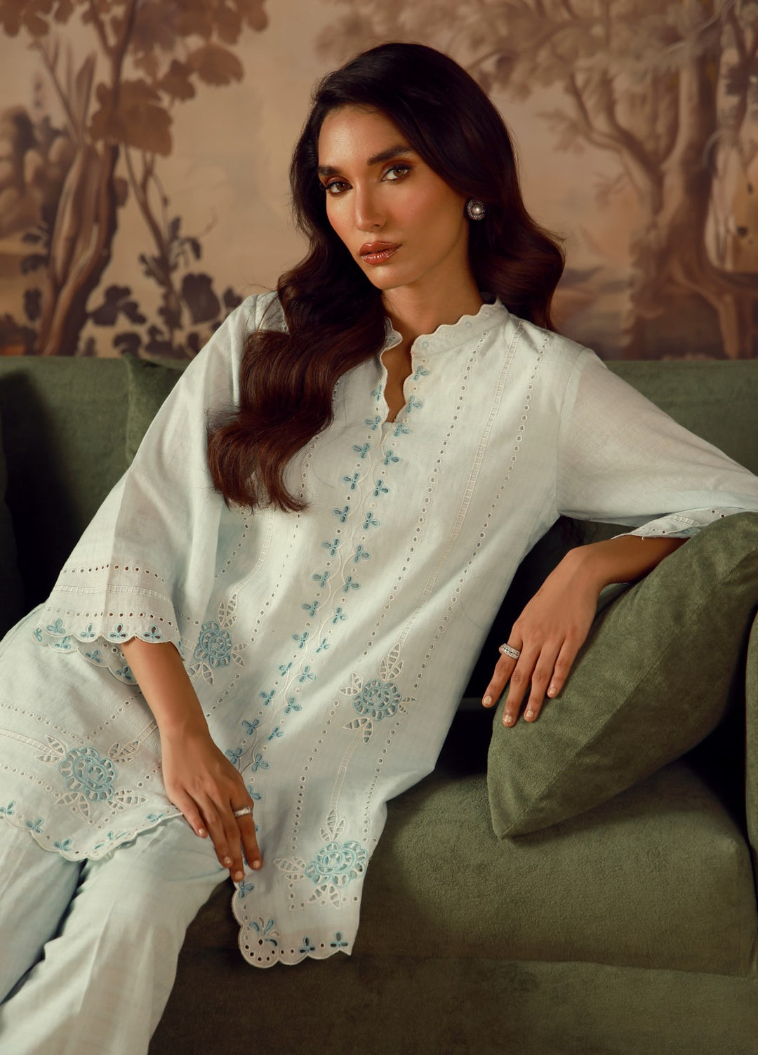 Sahar Women RTW Embroidered Jacquard 2 Piece Suit Aquamarine Casual Collection