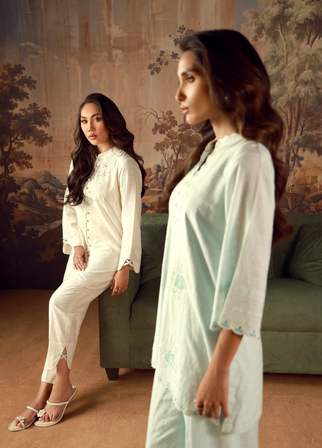 Sahar Women RTW Embroidered Jacquard 2 Piece Suit Aquamarine Casual Collection