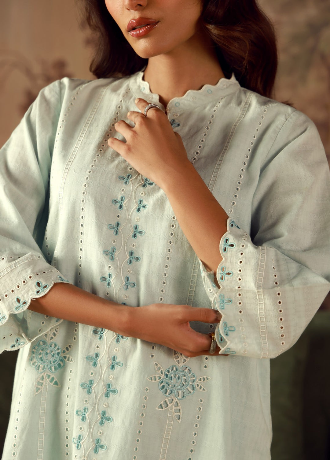 Sahar Women RTW Embroidered Jacquard 2 Piece Suit Aquamarine Casual Collection