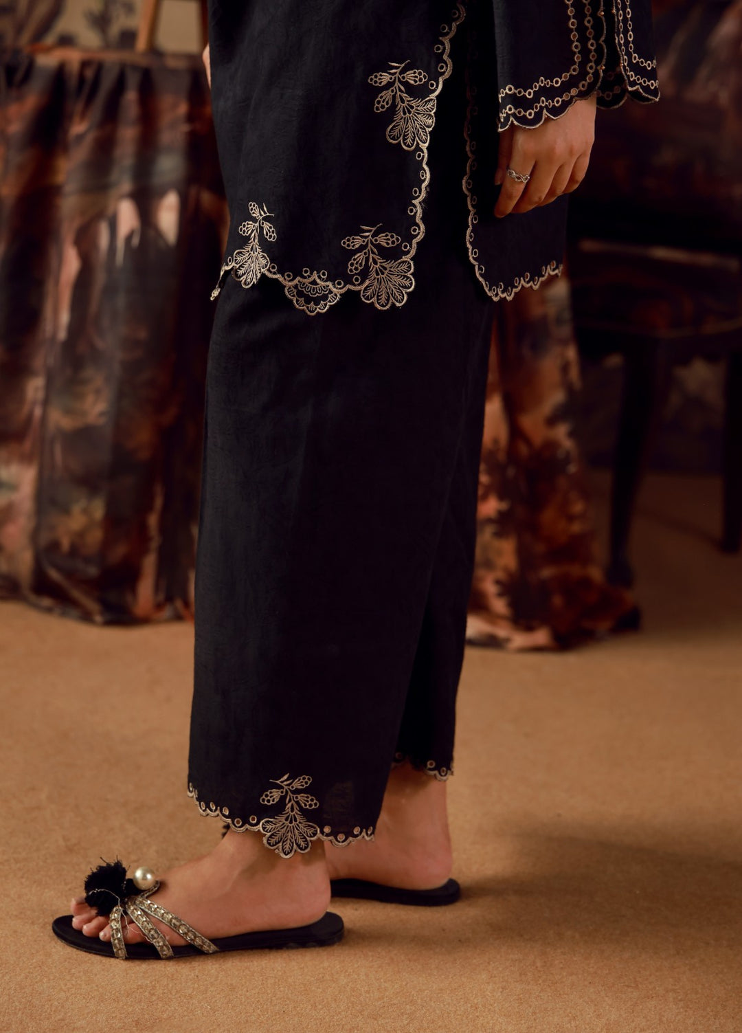Sahar Women RTW Embroidered Jacquard 2 Piece Suit Black Topaz Casual Collection