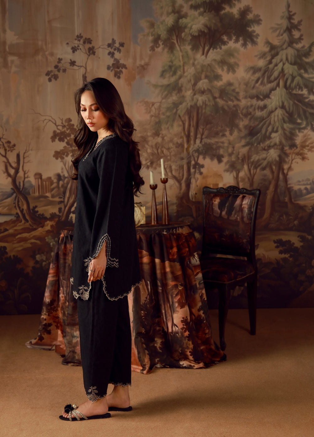 Sahar Women RTW Embroidered Jacquard 2 Piece Suit Black Topaz Casual Collection