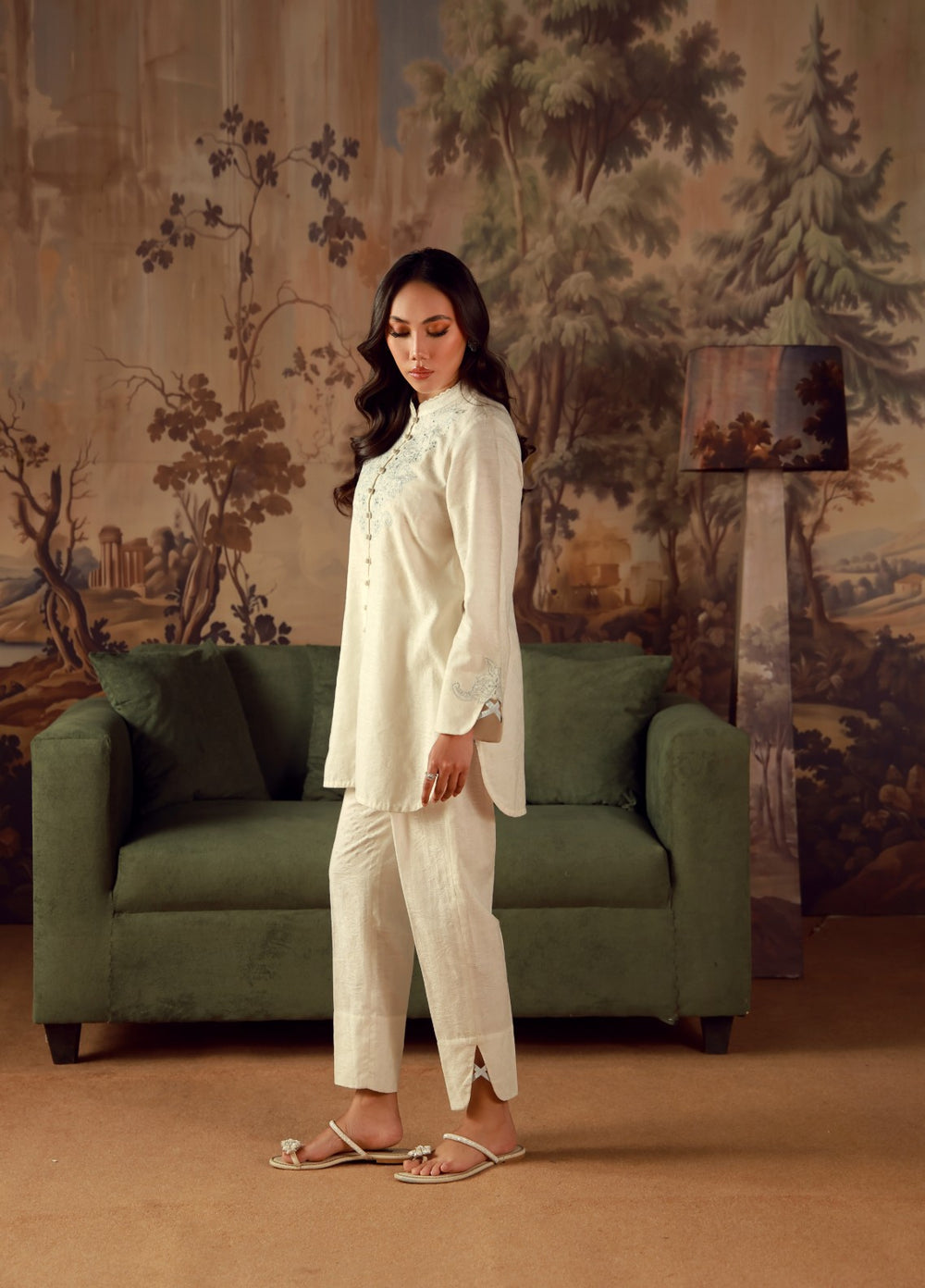 Sahar Women RTW Embroidered Jacquard 2 Piece Suit Moonstone Casual Collection