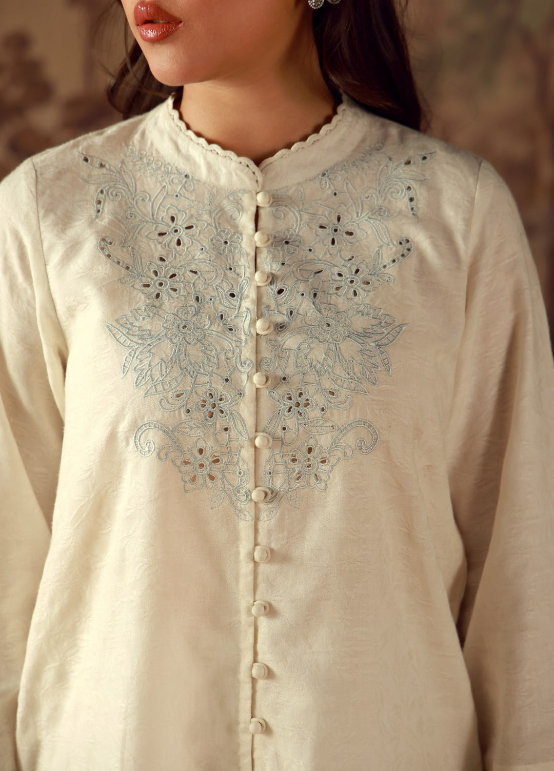 Sahar Women RTW Embroidered Jacquard 2 Piece Suit Moonstone Casual Collection