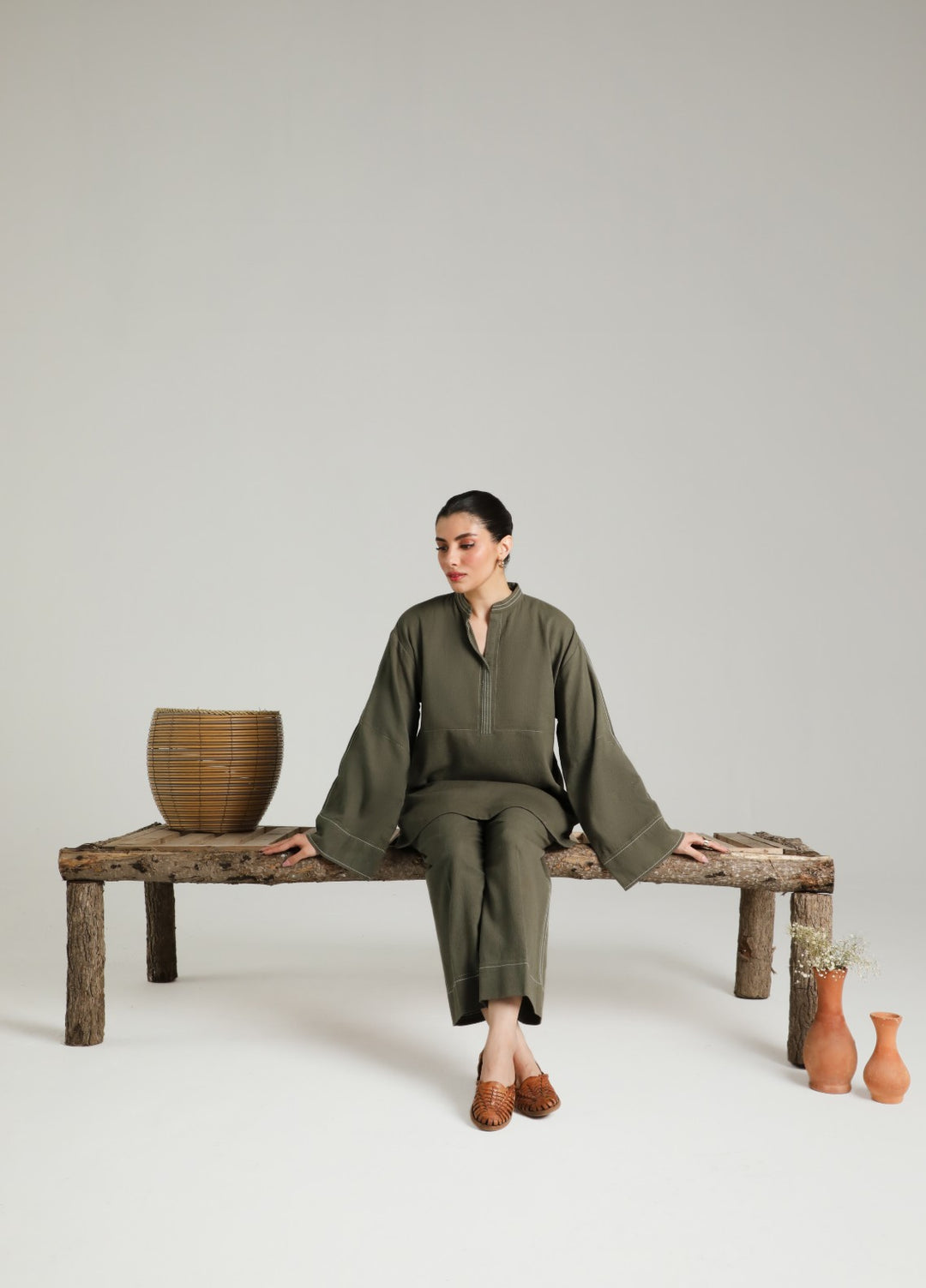 Sahar Women RTW Embroidered Cotton 2 Piece Suit Olive draft Casual Collection