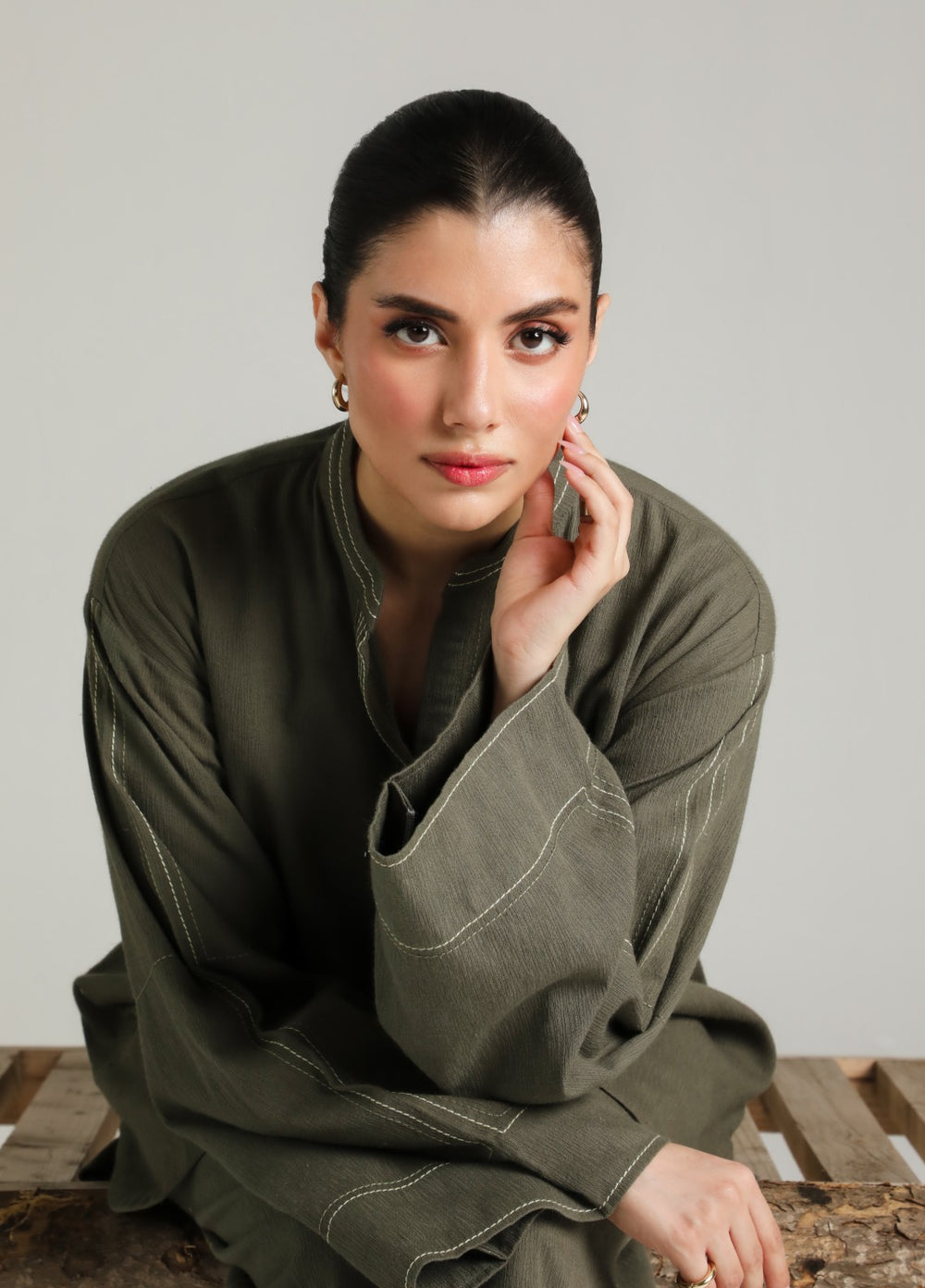 Sahar Women RTW Embroidered Cotton 2 Piece Suit Olive draft Casual Collection