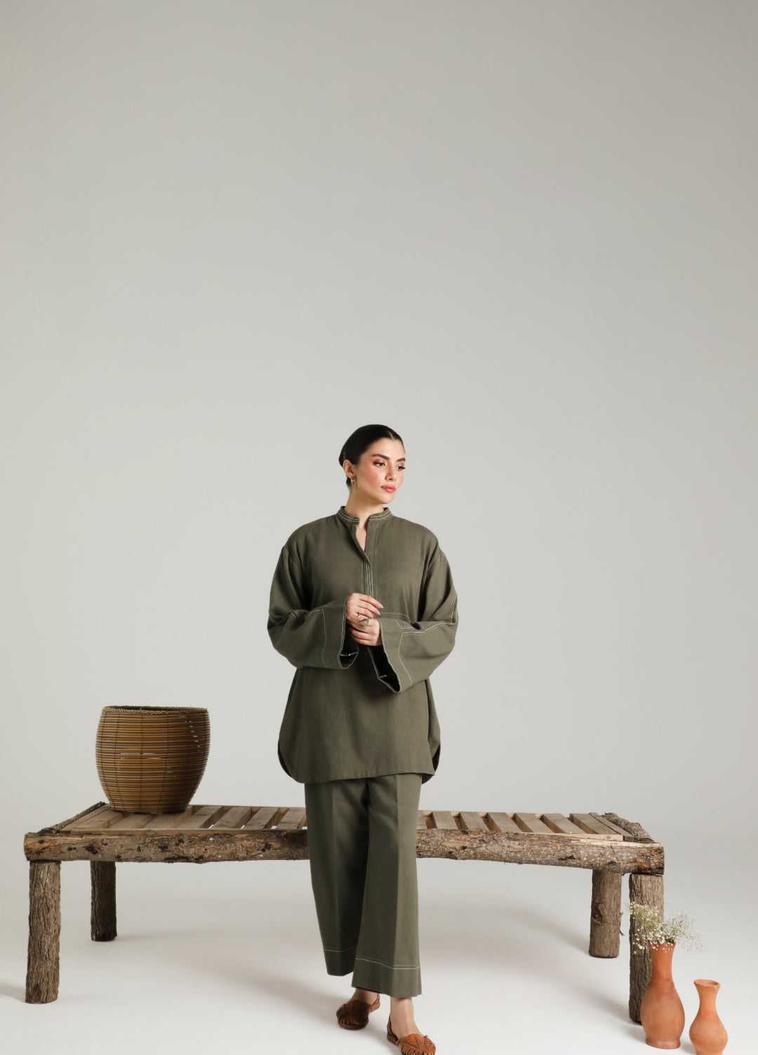 Sahar Women RTW Embroidered Cotton 2 Piece Suit Olive draft Casual Collection
