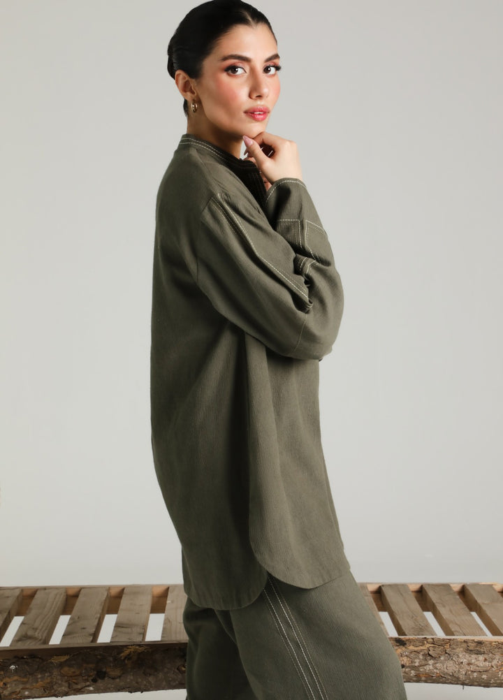Sahar Women RTW Embroidered Cotton 2 Piece Suit Olive draft Casual Collection