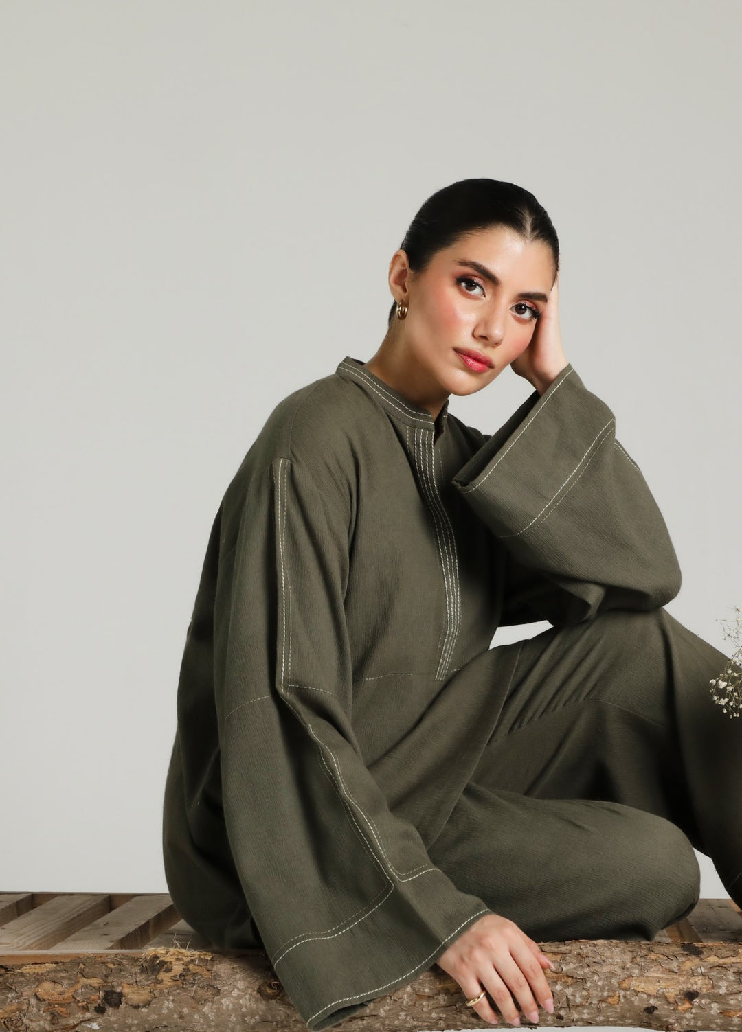 Sahar Women RTW Embroidered Cotton 2 Piece Suit Olive draft Casual Collection