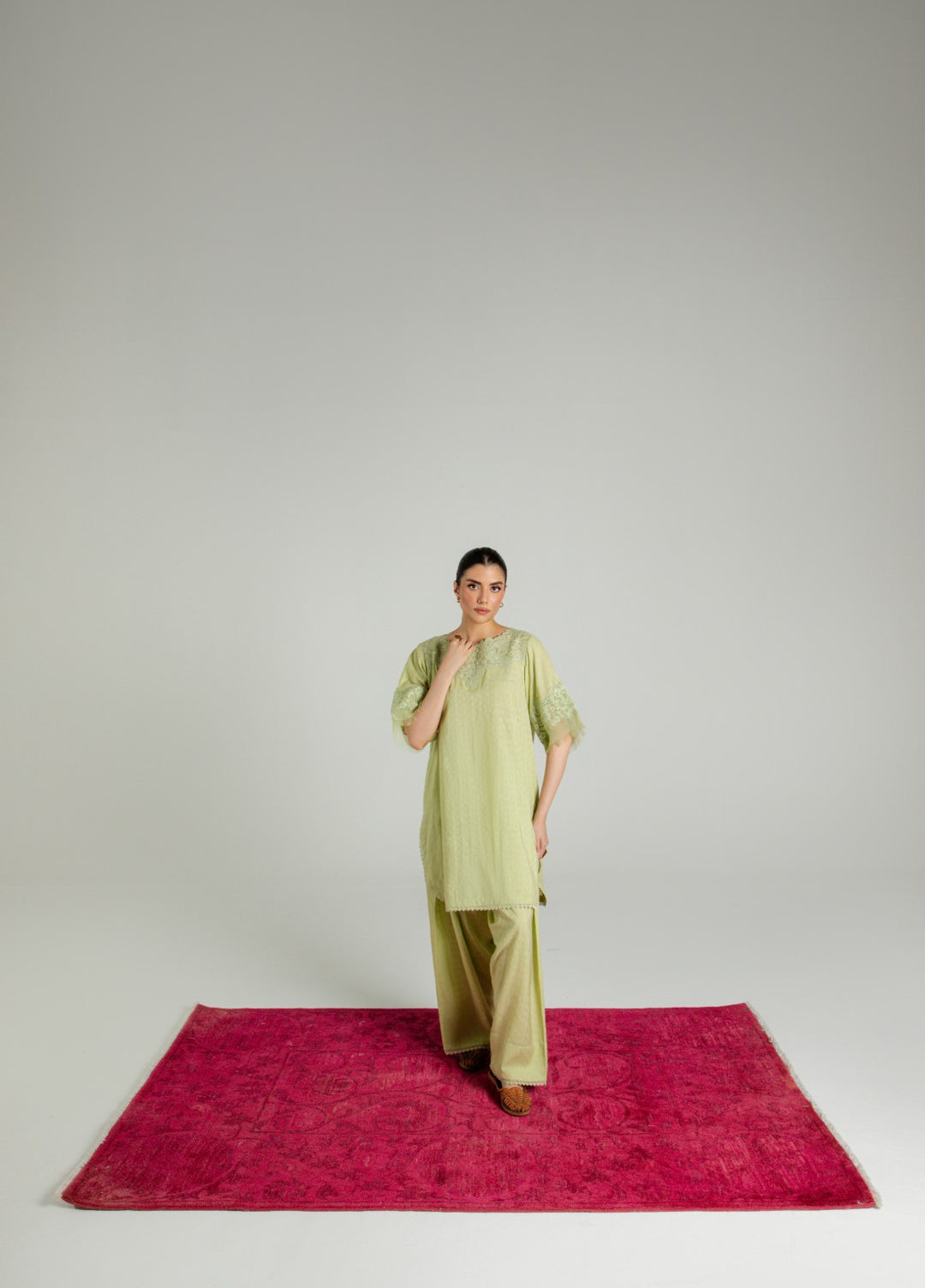 Sahar Women RTW Embroidered Cotton 2 Piece Suit Pistachio bloom Casual Collection