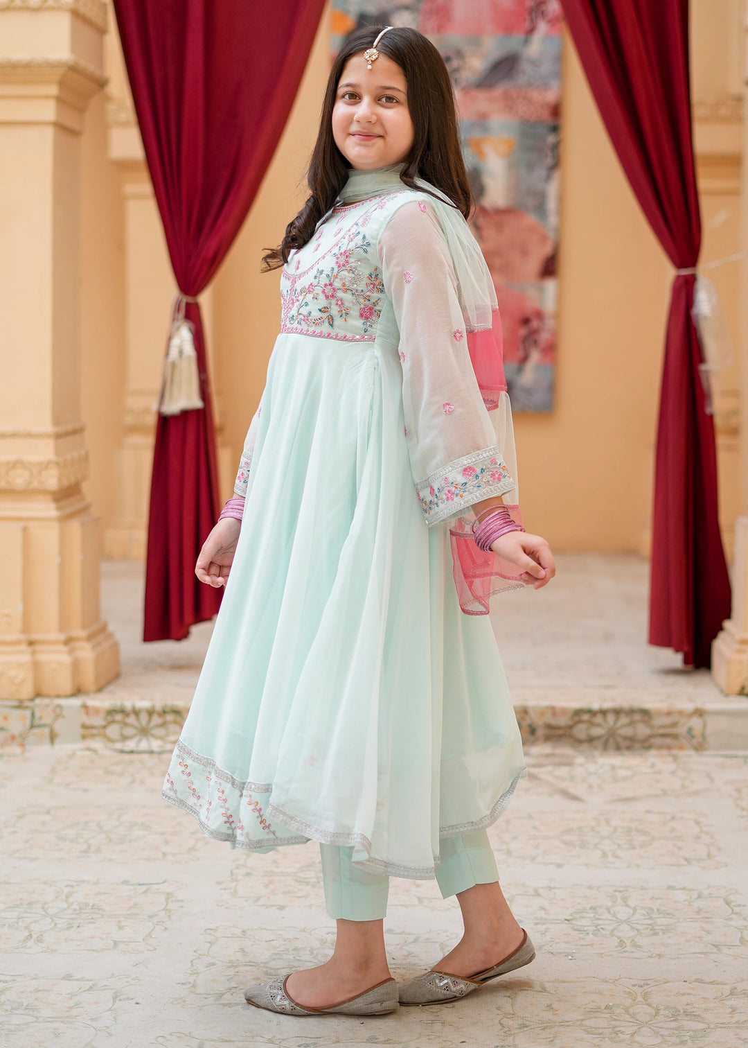 Modest Girls RTW Embroidered Crinkle 3 Piece Suit C-Blue Festive Collection