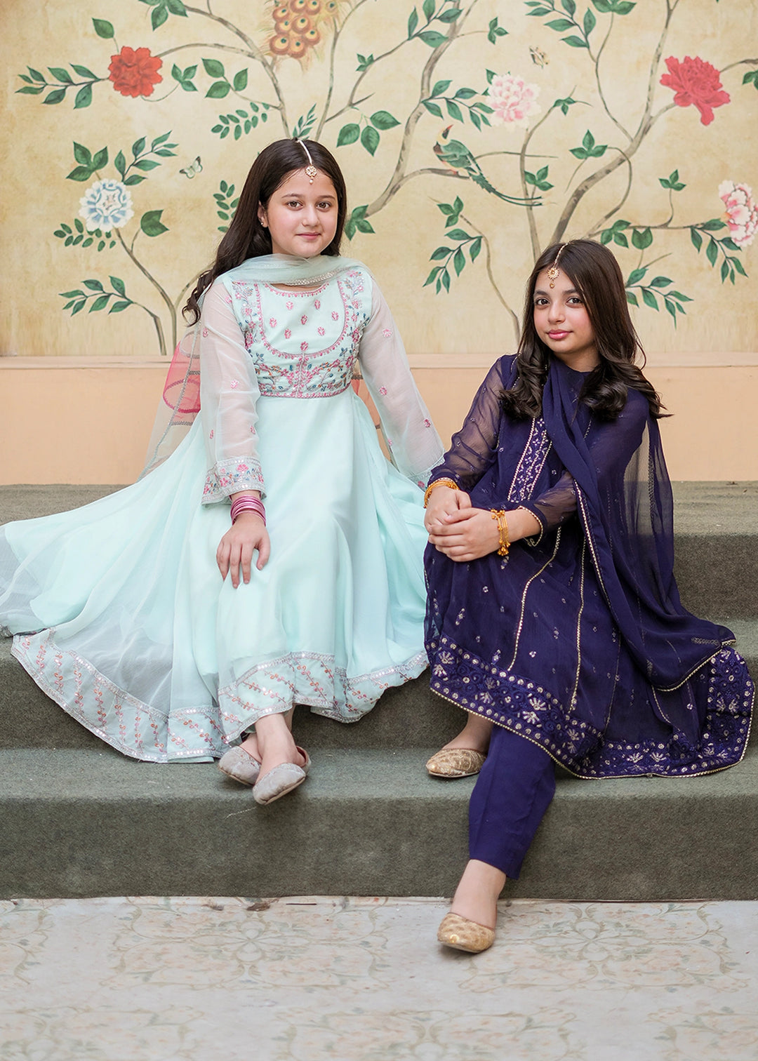 Modest Girls RTW Embroidered Crinkle 3 Piece Suit C-Blue Festive Collection