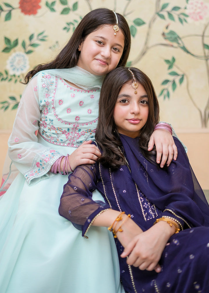 Modest Girls RTW Embroidered Crinkle 3 Piece Suit C-Blue Festive Collection