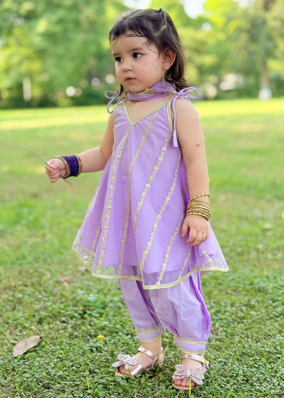 Modest Girls RTW Embroidered Net 3 Piece Suit Purple Festive Collection