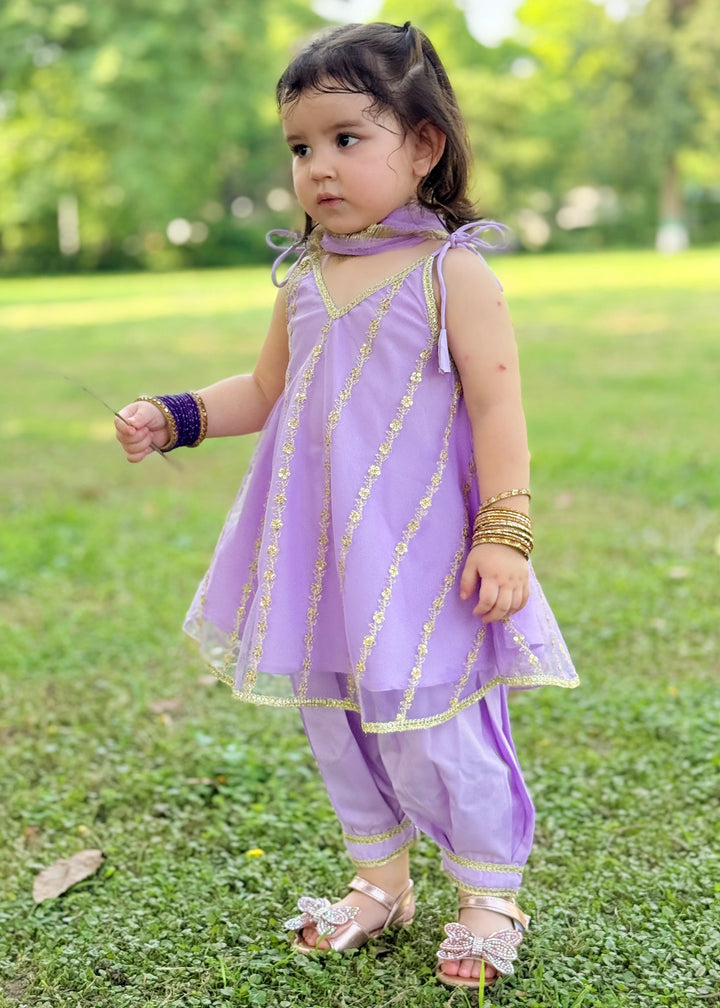 Modest Girls RTW Embroidered Net 3 Piece Suit Purple Festive Collection