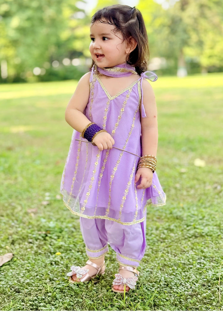 Modest Girls RTW Embroidered Net 3 Piece Suit Purple Festive Collection