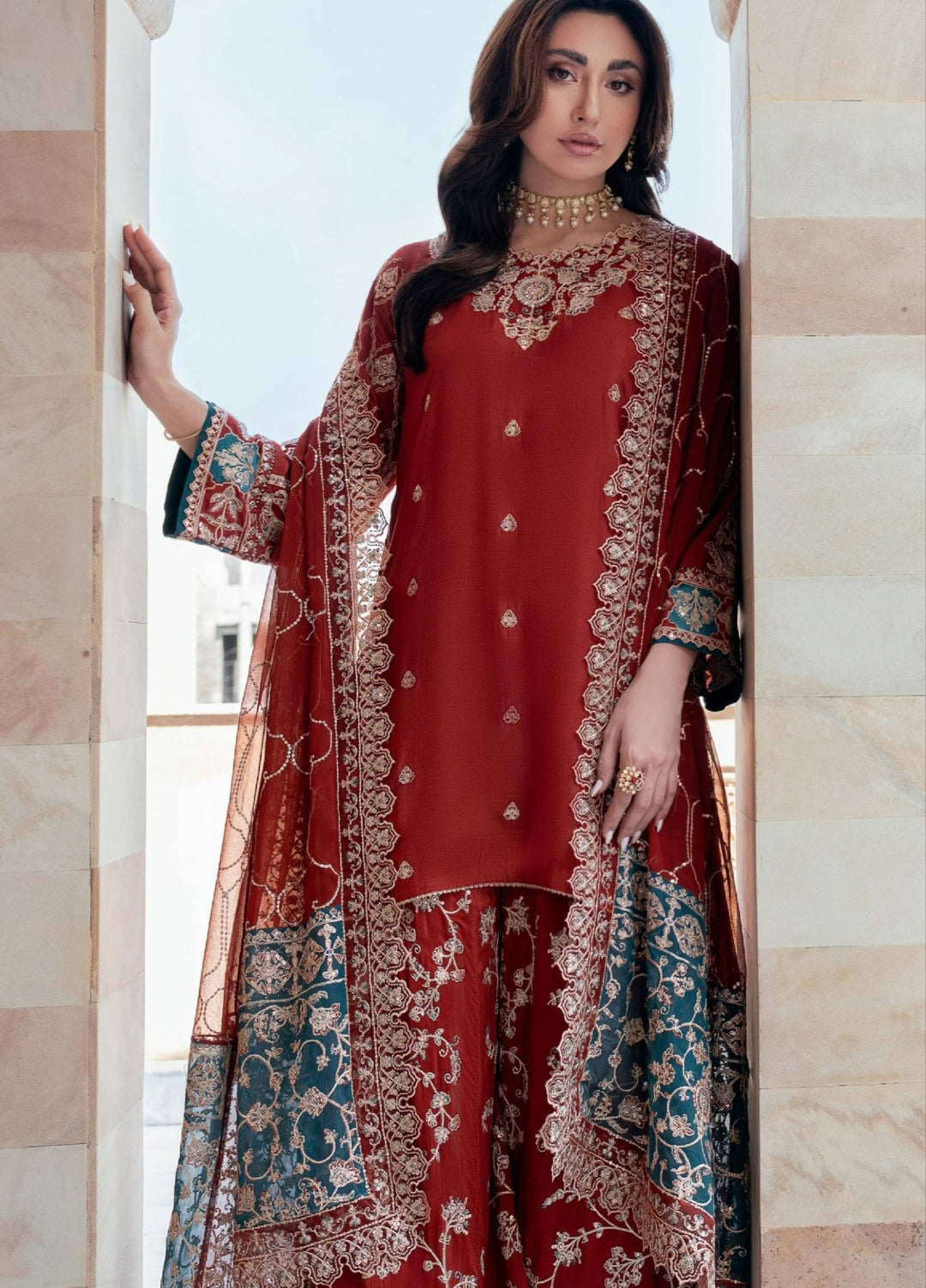 Rusukh by Sahane Unstitched Embroidered Raw Silk 3 Piece Suit RENISA Festive Collection