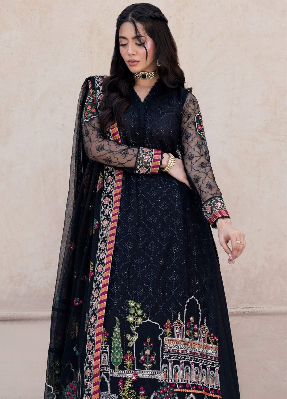 Rusukh by Sahane Unstitched Embroidered Net 3 Piece Suit ZAHLIA Festive Collection