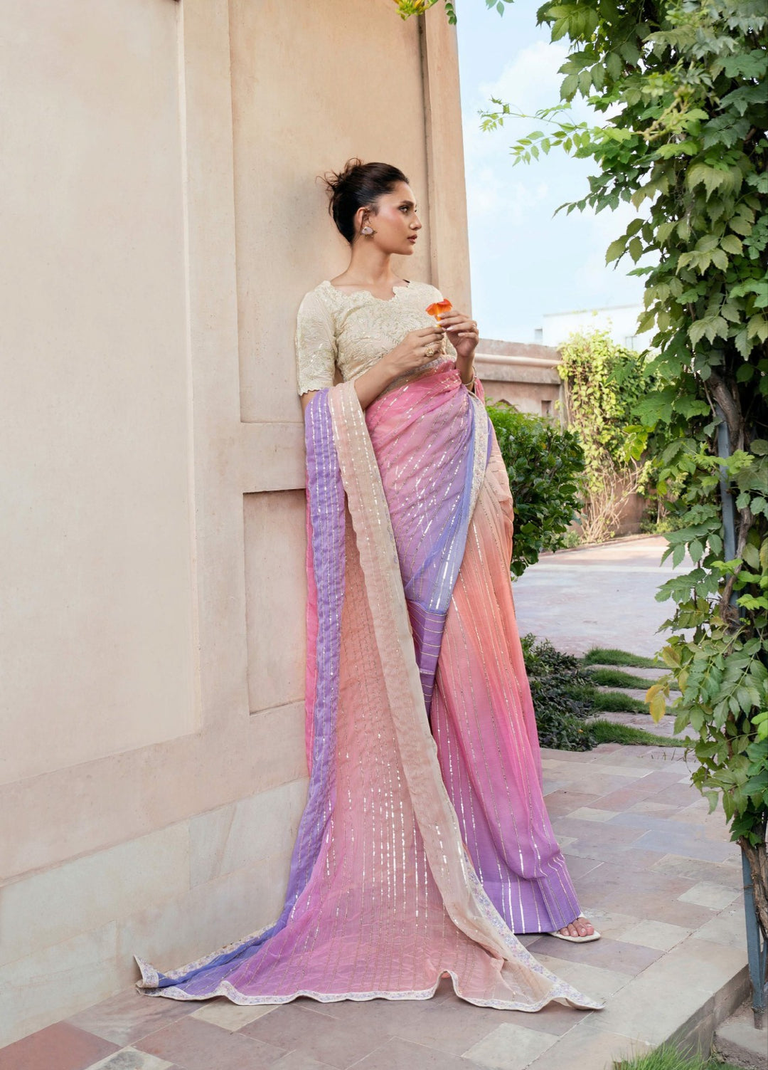 Rusukh by Sahane Unstitched Embroidered Chiffon Saree Suit RUZAIN Festive Collection
