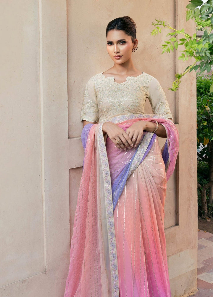 Rusukh by Sahane Unstitched Embroidered Chiffon Saree Suit RUZAIN Festive Collection