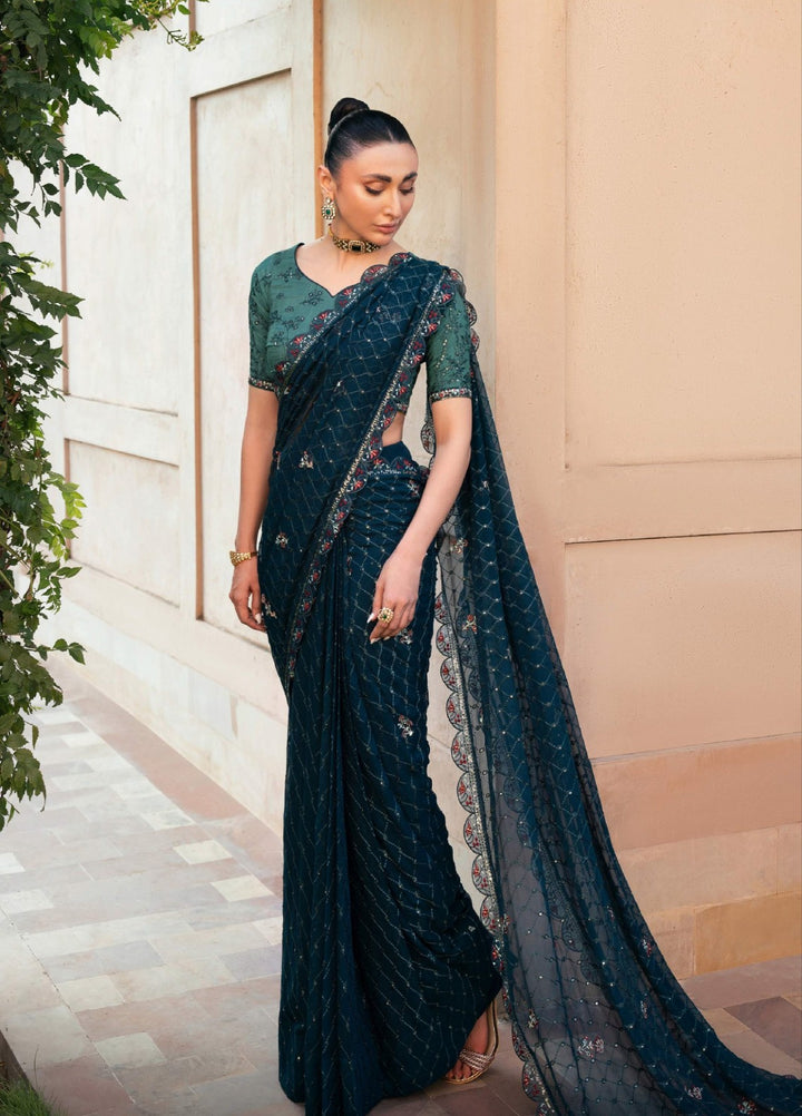 Rusukh by Sahane Unstitched Embroidered Chiffon Saree Suit GHAZAL Festive Collection