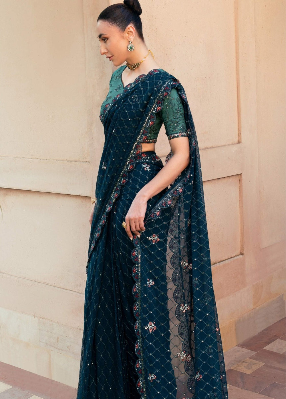 Rusukh by Sahane Unstitched Embroidered Chiffon Saree Suit GHAZAL Festive Collection