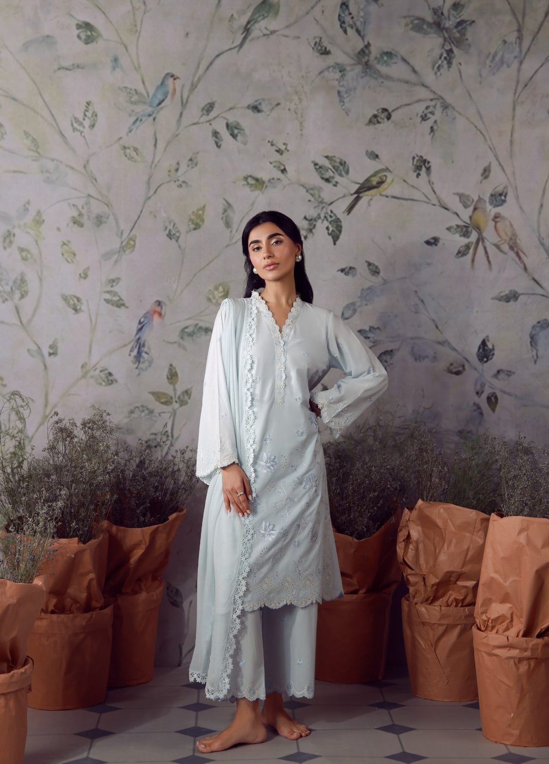 Sahar Women RTW Chikankari Cambric 3 Piece Suit FROSTED BLUE Festive Collection
