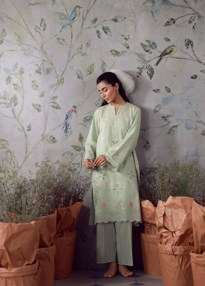 Sahar Women RTW Chikankari Cambric 3 Piece Suit Sage Cream Festive Collection