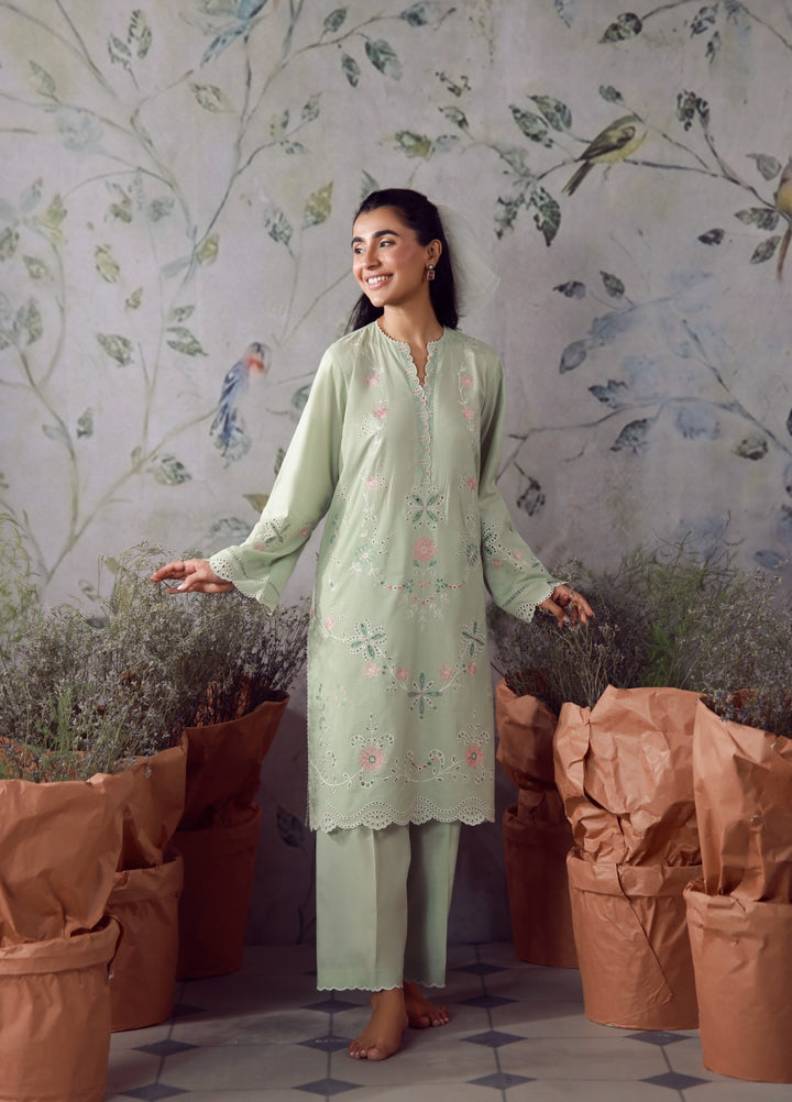 Sahar Women RTW Chikankari Cambric 3 Piece Suit Sage Cream Festive Collection
