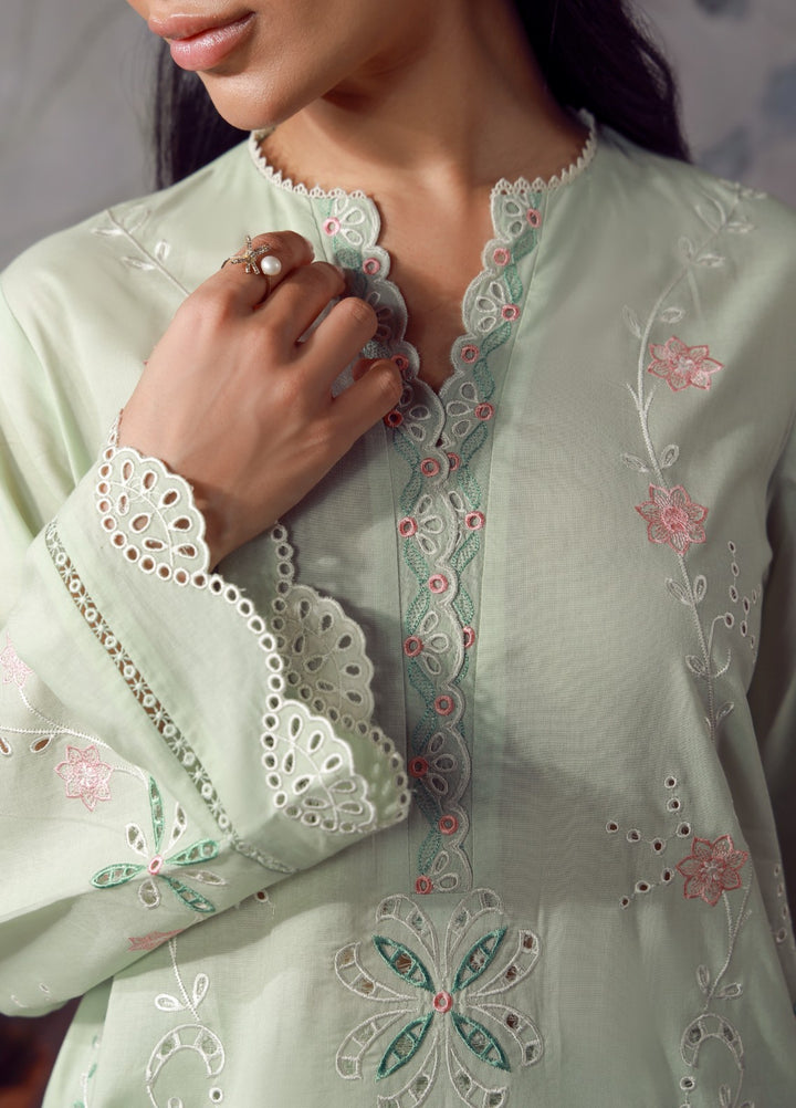 Sahar Women RTW Chikankari Cambric 3 Piece Suit Sage Cream Festive Collection