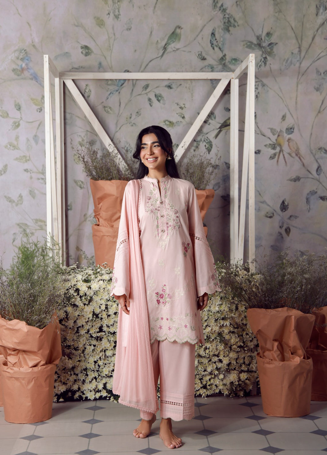 Sahar Women RTW Chikankari Cambric 3 Piece Suit LOTUS BLUSH Festive Collection