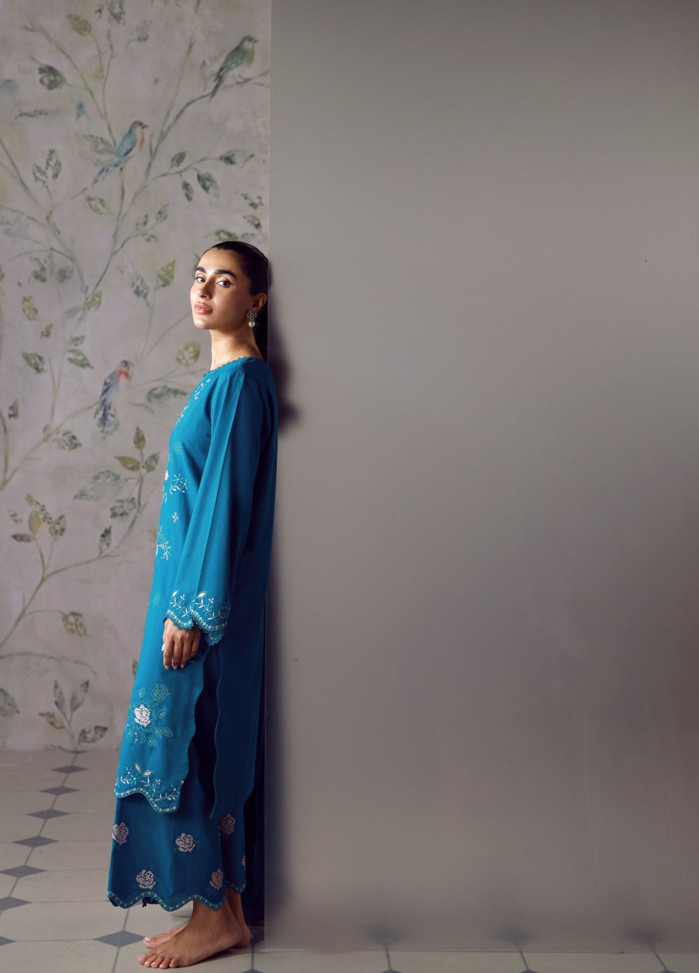 Sahar Women RTW Chikankari Cambric 3 Piece Suit CRYSTAL TEAL Festive Collection