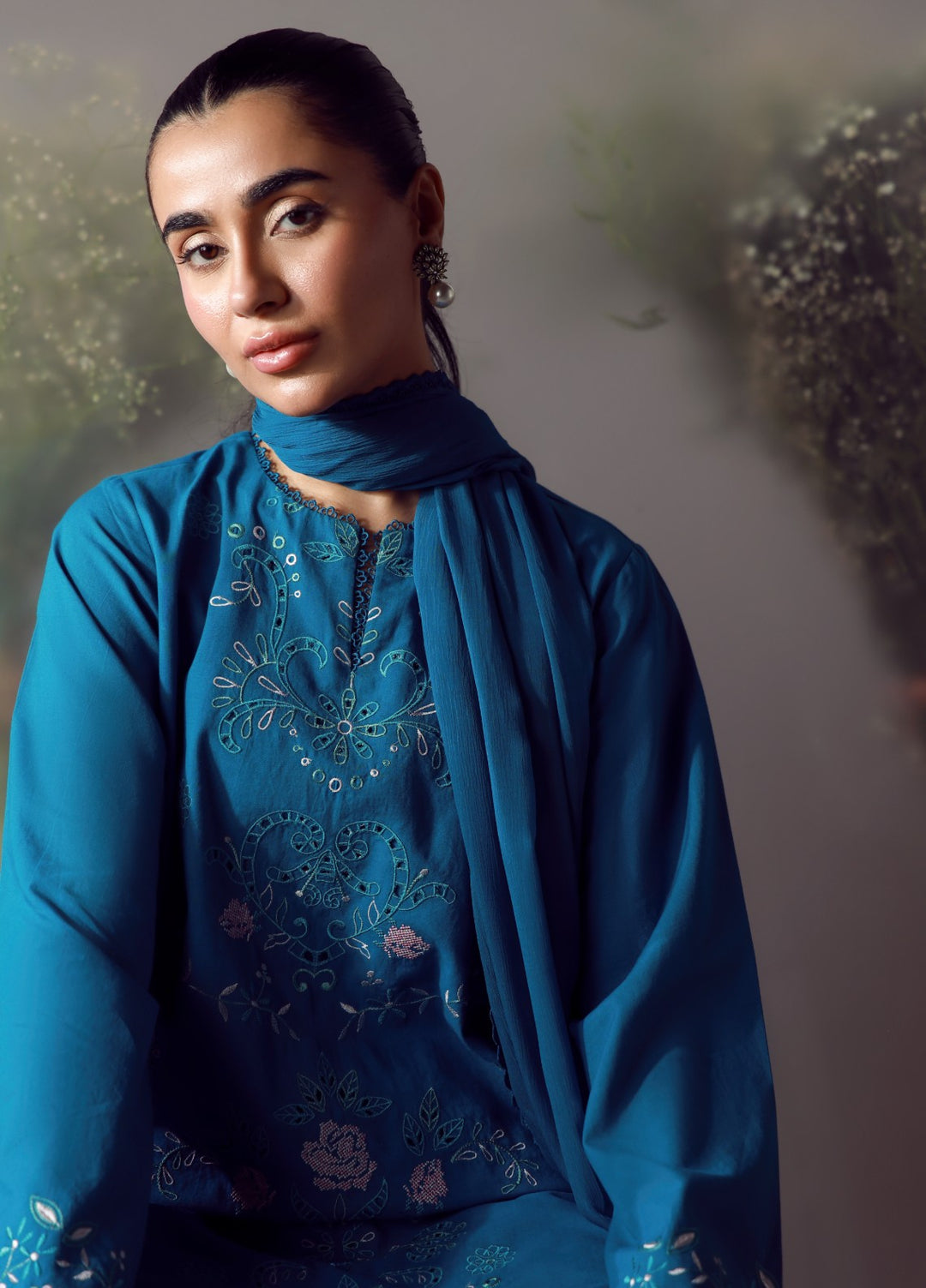 Sahar Women RTW Chikankari Cambric 3 Piece Suit CRYSTAL TEAL Festive Collection