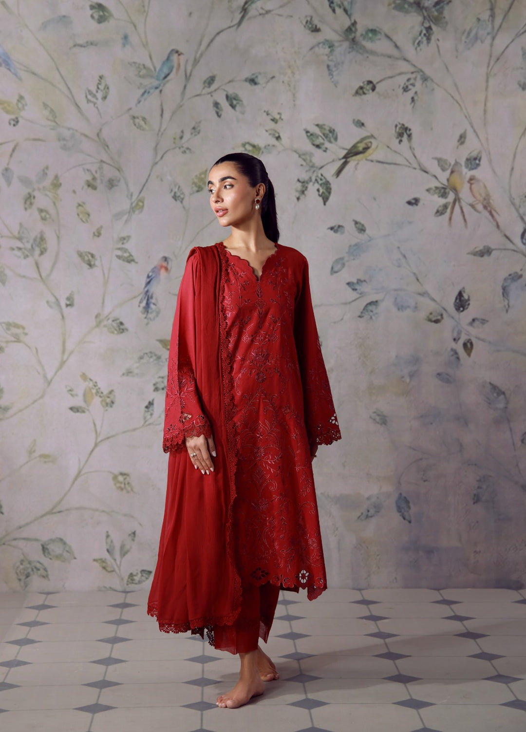 Sahar Women RTW Chikankari Cambric 3 Piece Suit CRIMSON MUSE Festive Collection