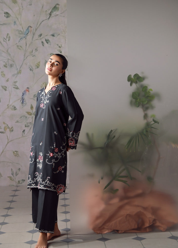 Sahar Women RTW Chikankari Cambric 3 Piece Suit Black Rosette Festive Collection