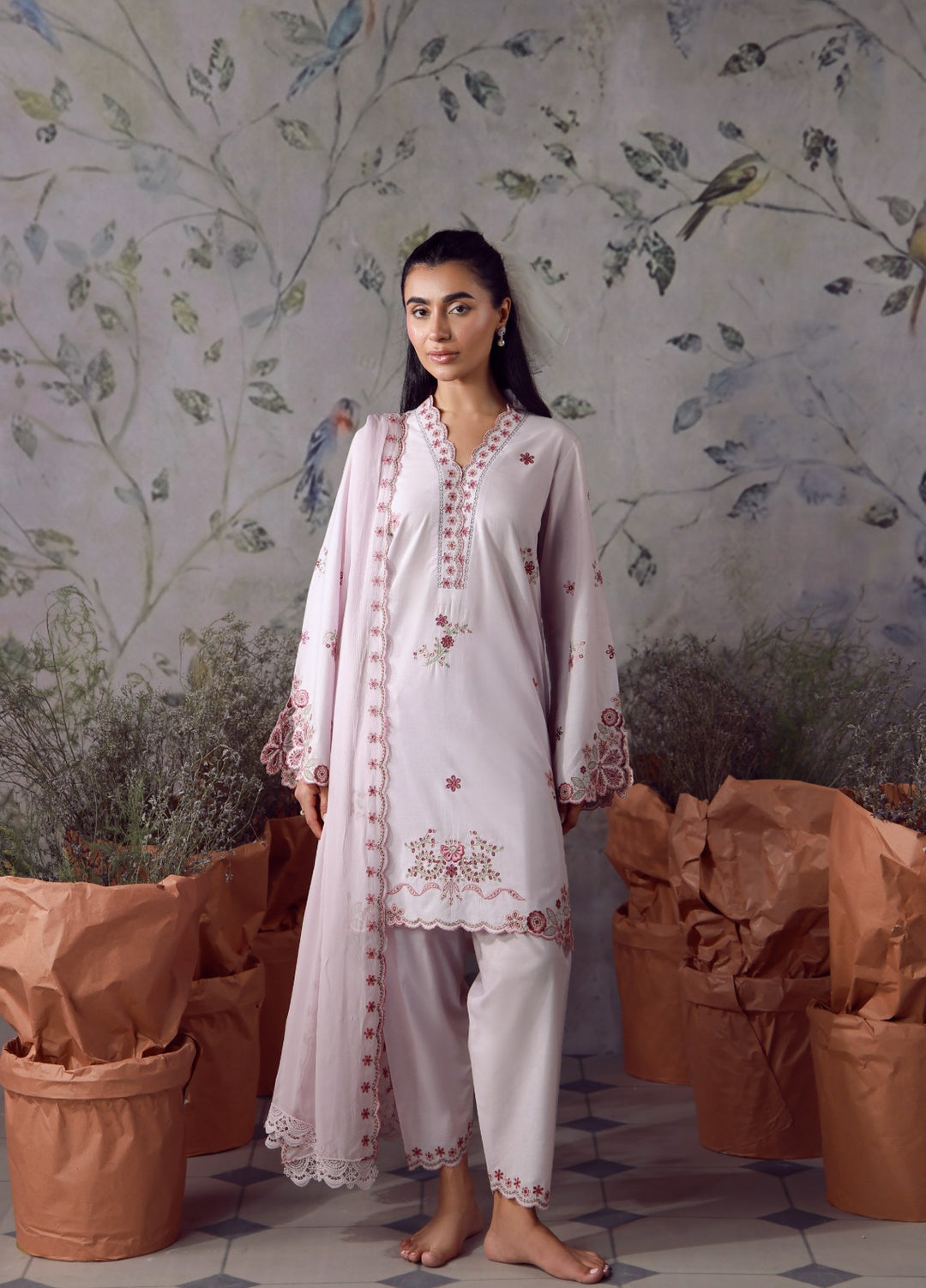 Sahar Women RTW Chikankari Cambric 3 Piece Suit Blush Meadow Festive Collection