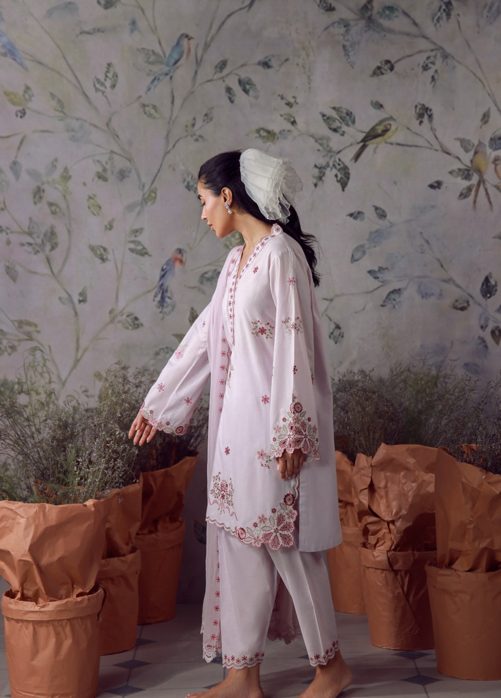 Sahar Women RTW Chikankari Cambric 3 Piece Suit Blush Meadow Festive Collection