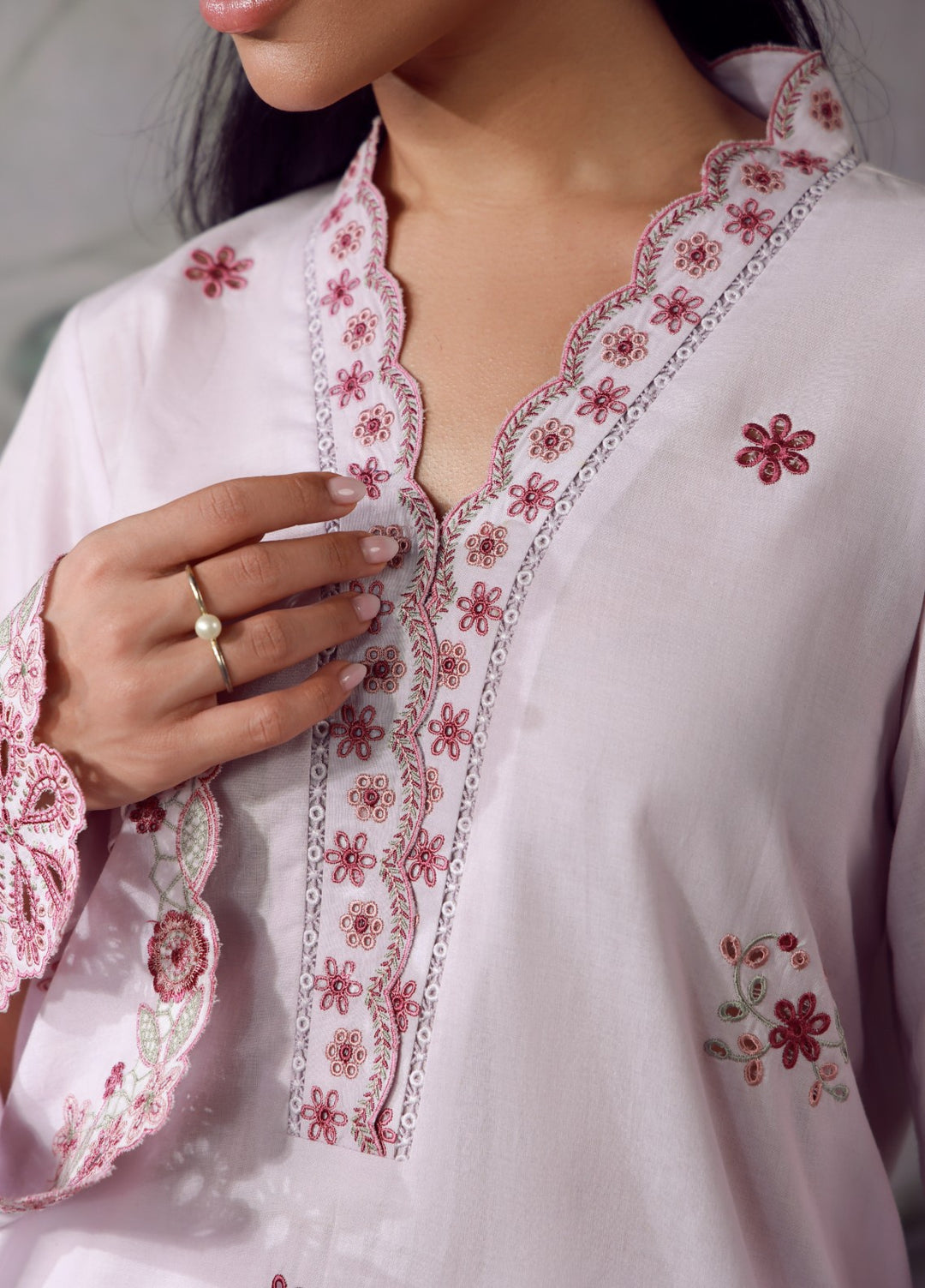 Sahar Women RTW Chikankari Cambric 3 Piece Suit Blush Meadow Festive Collection