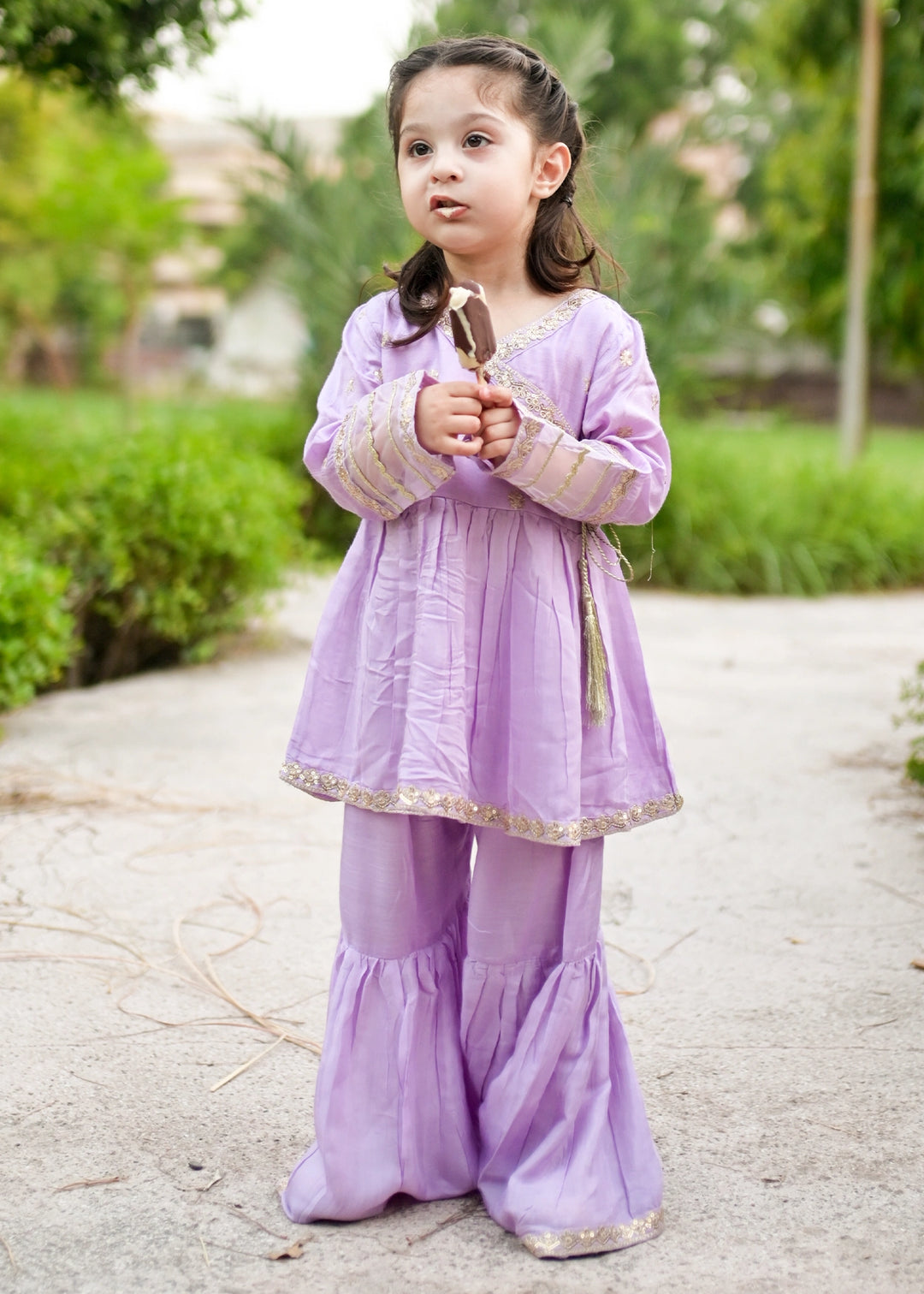 Modest Girls RTW Embroidered Cotton Silk 3 Piece Suit  11310 Purple Festive Collection