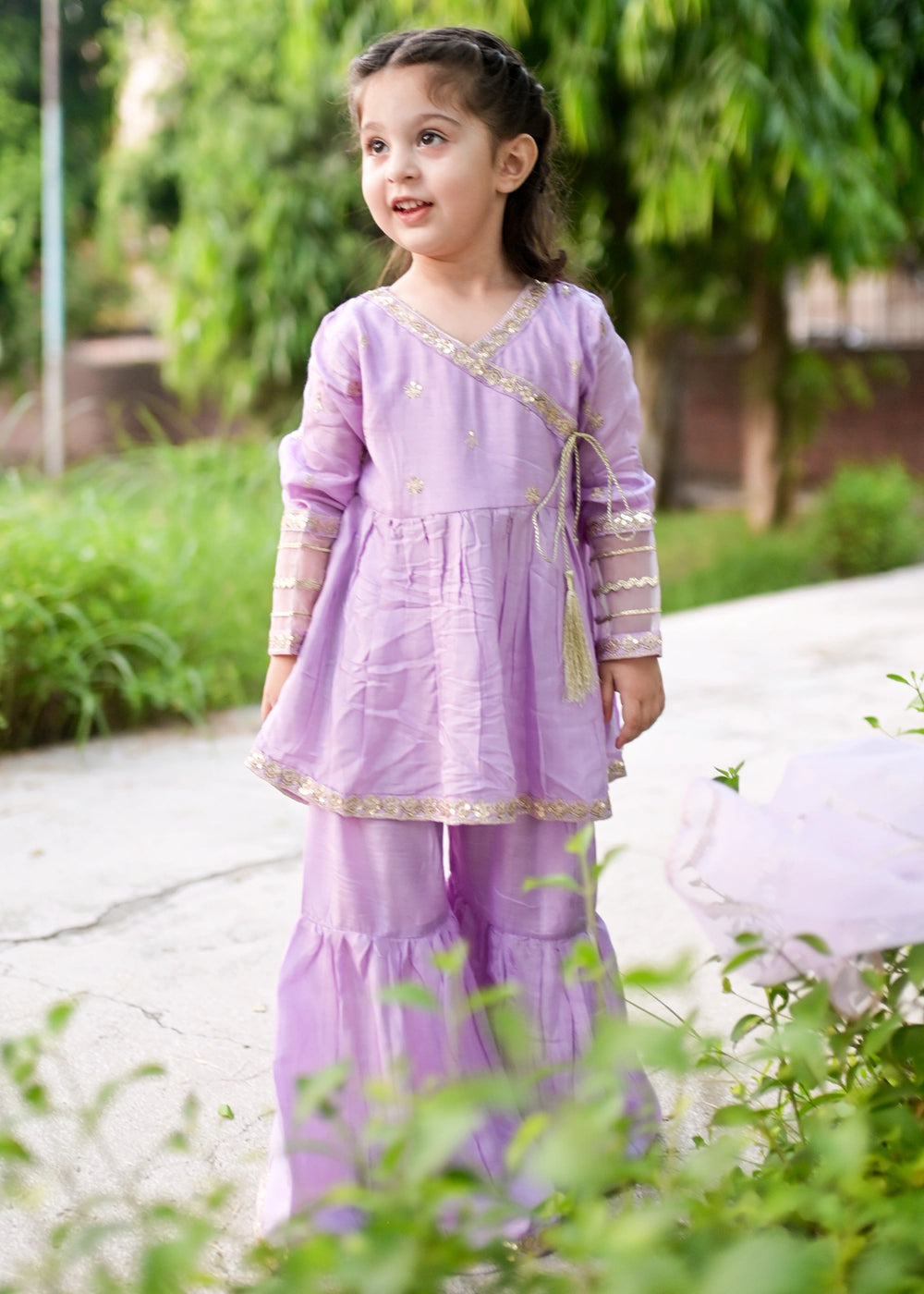 Modest Girls RTW Embroidered Cotton Silk 3 Piece Suit  11310 Purple Festive Collection
