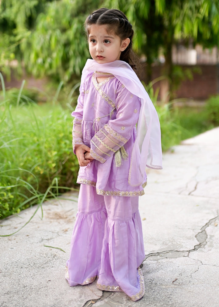Modest Girls RTW Embroidered Cotton Silk 3 Piece Suit  11310 Purple Festive Collection