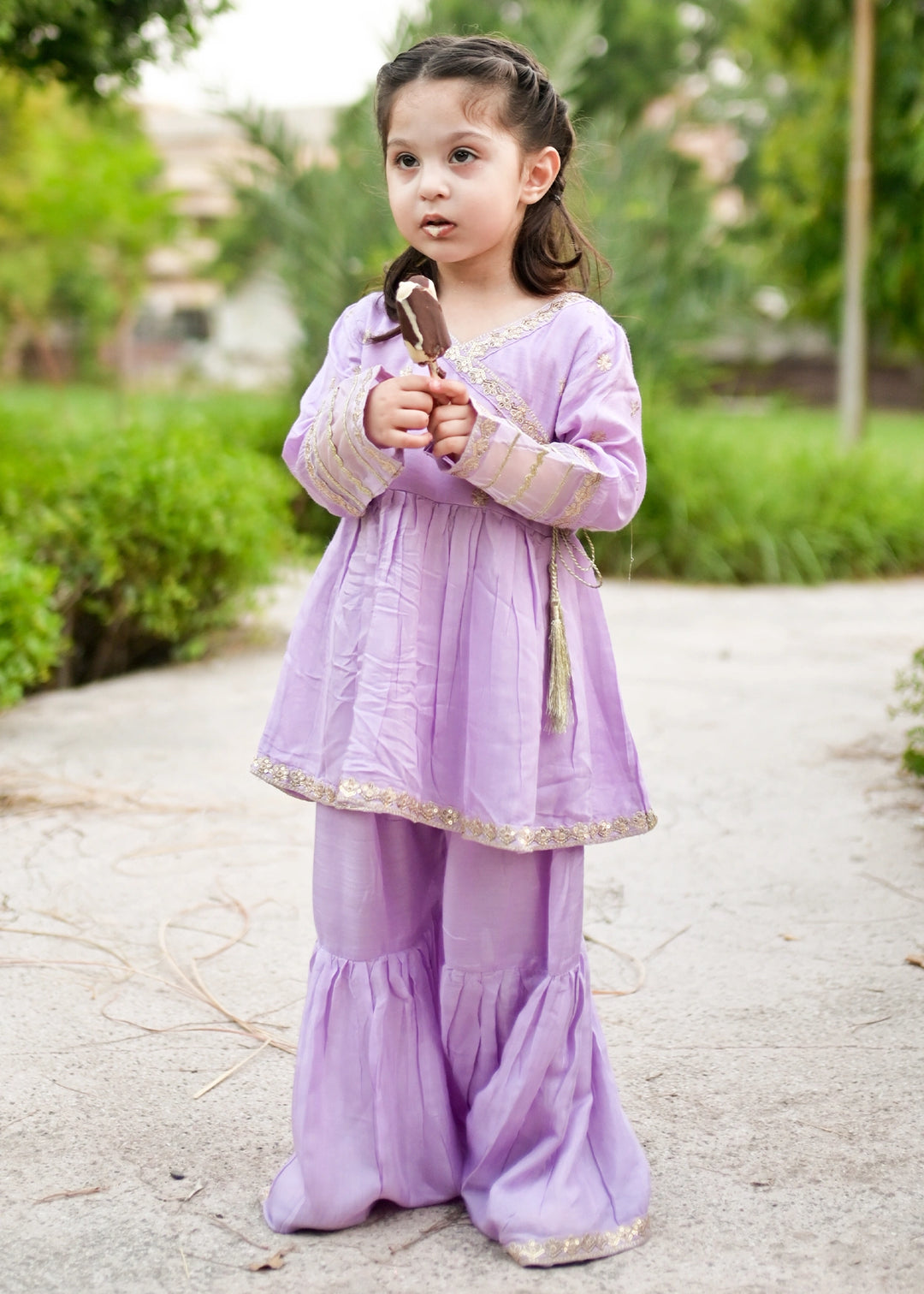 Modest Girls RTW Embroidered Cotton Silk 3 Piece Suit  11310 Purple Festive Collection