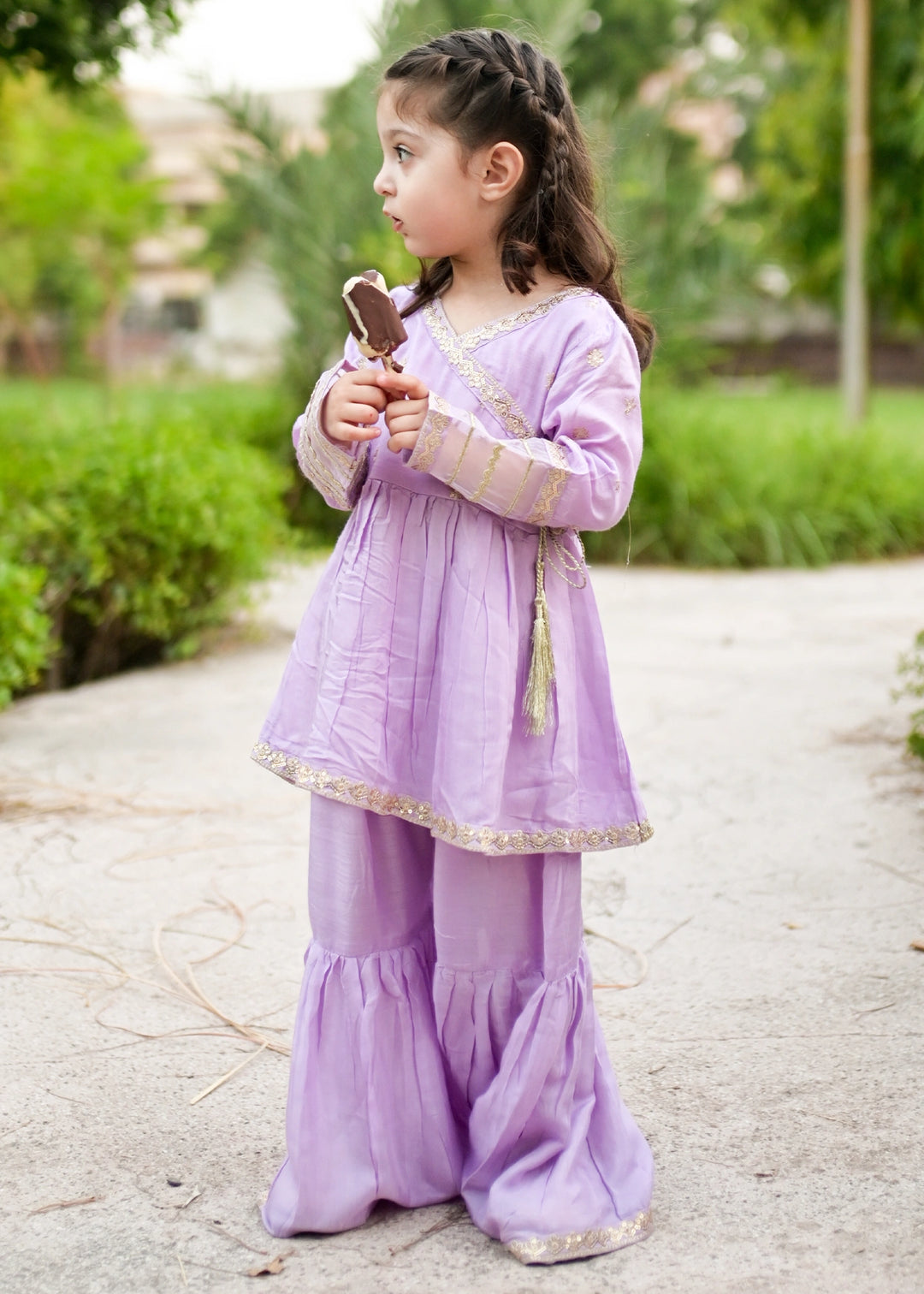 Modest Girls RTW Embroidered Cotton Silk 3 Piece Suit  11310 Purple Festive Collection