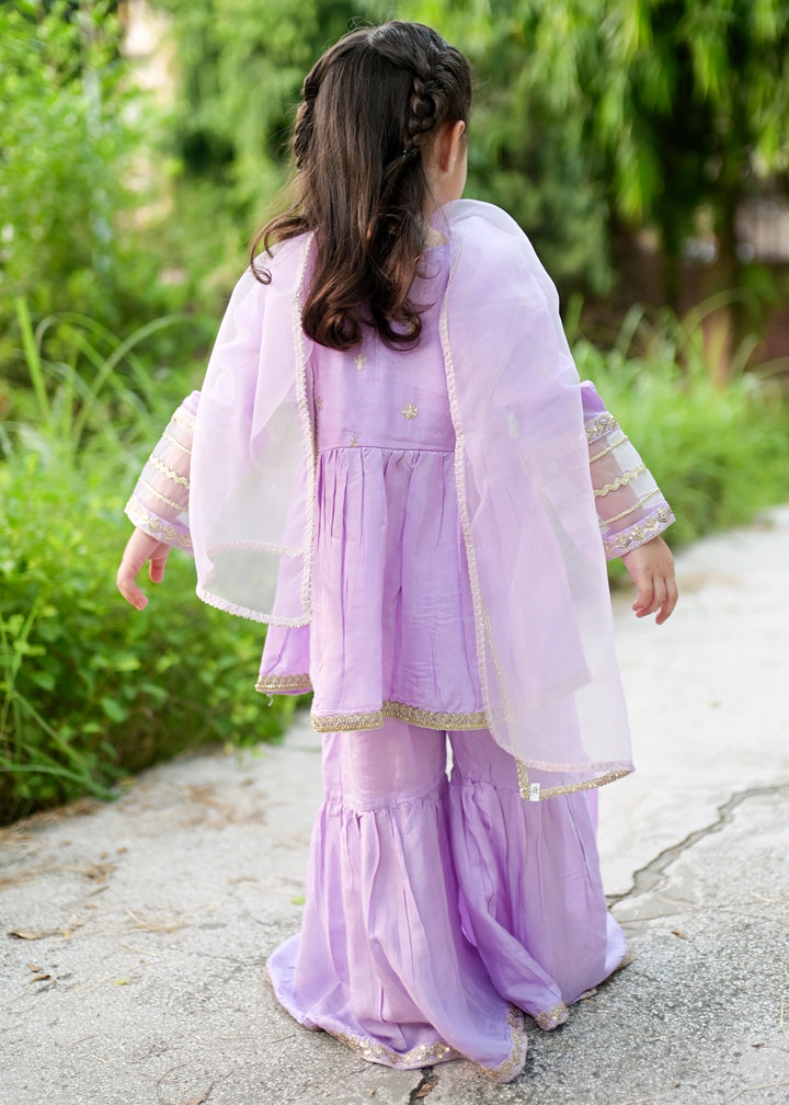 Modest Girls RTW Embroidered Cotton Silk 3 Piece Suit  11310 Purple Festive Collection
